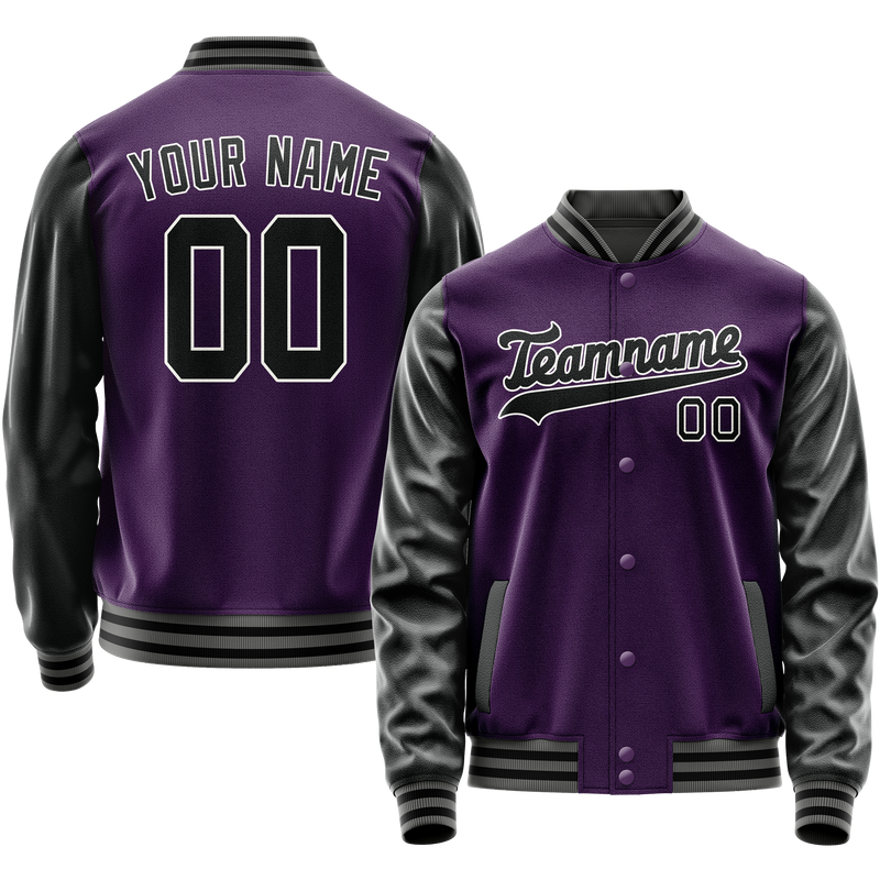 Custom Purple Black Solid Color Varsity Letterman Jacket JA02240617KZ384