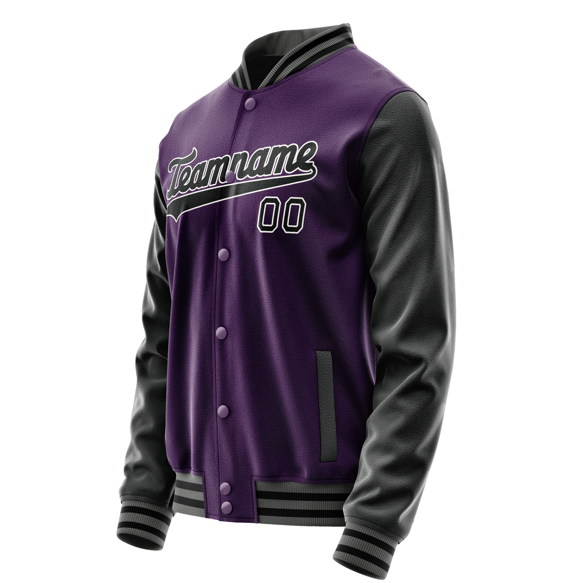 Custom Purple Black Solid Color Varsity Letterman Jacket JA02240617KZ384