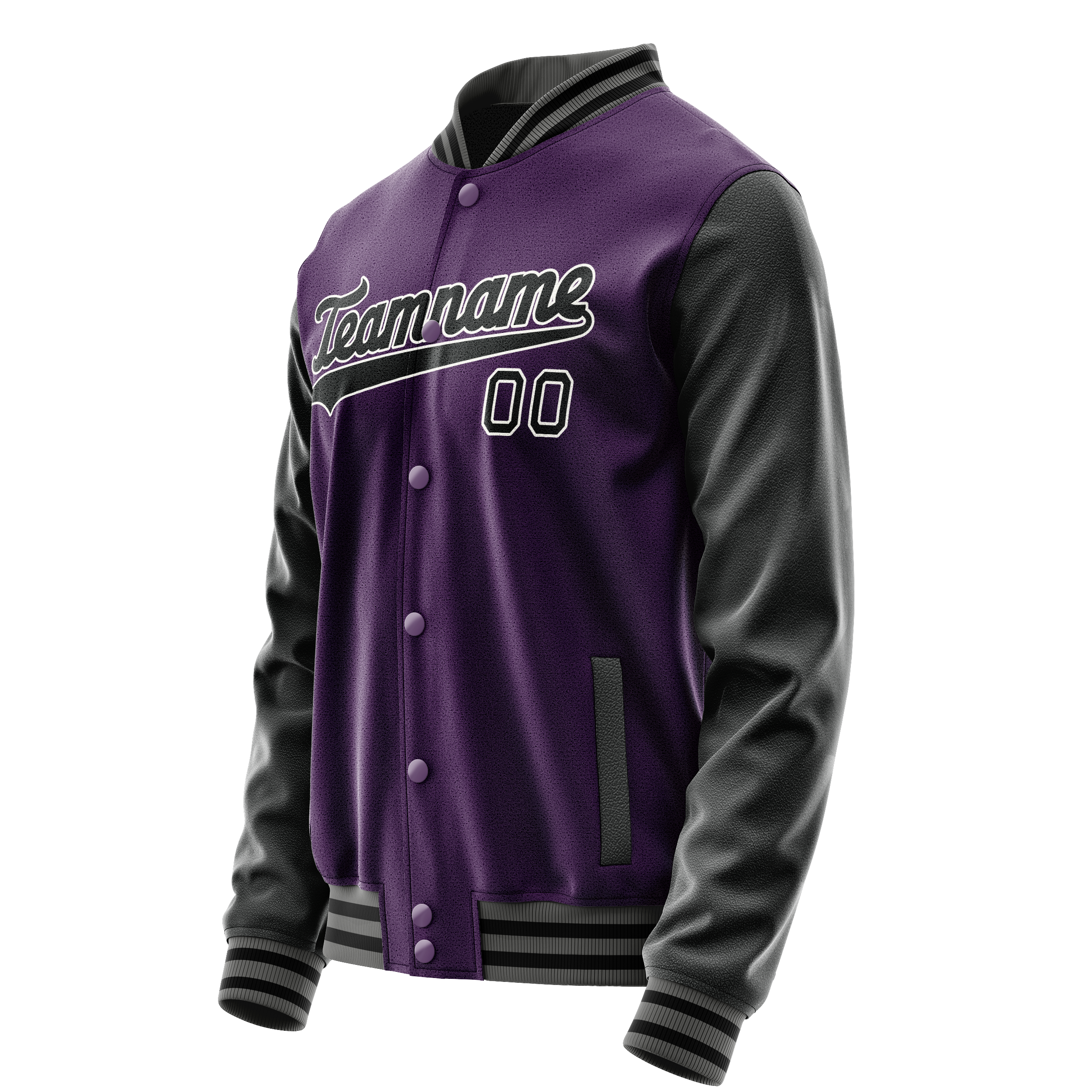 Custom Purple Black Solid Color Varsity Letterman Jacket JA02240617KZ384