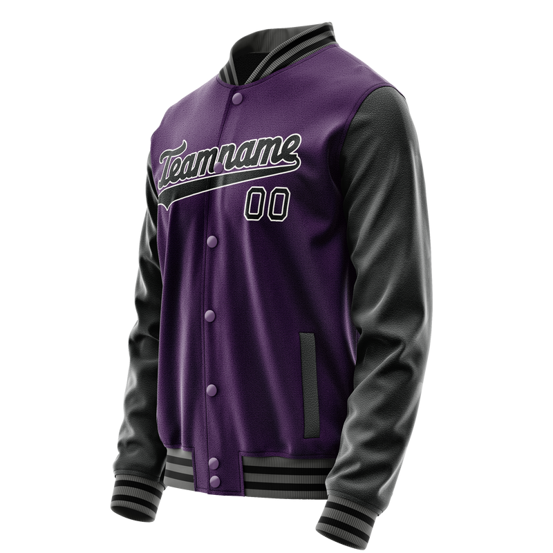 Custom Purple Black Solid Color Varsity Letterman Jacket JA02240617KZ384