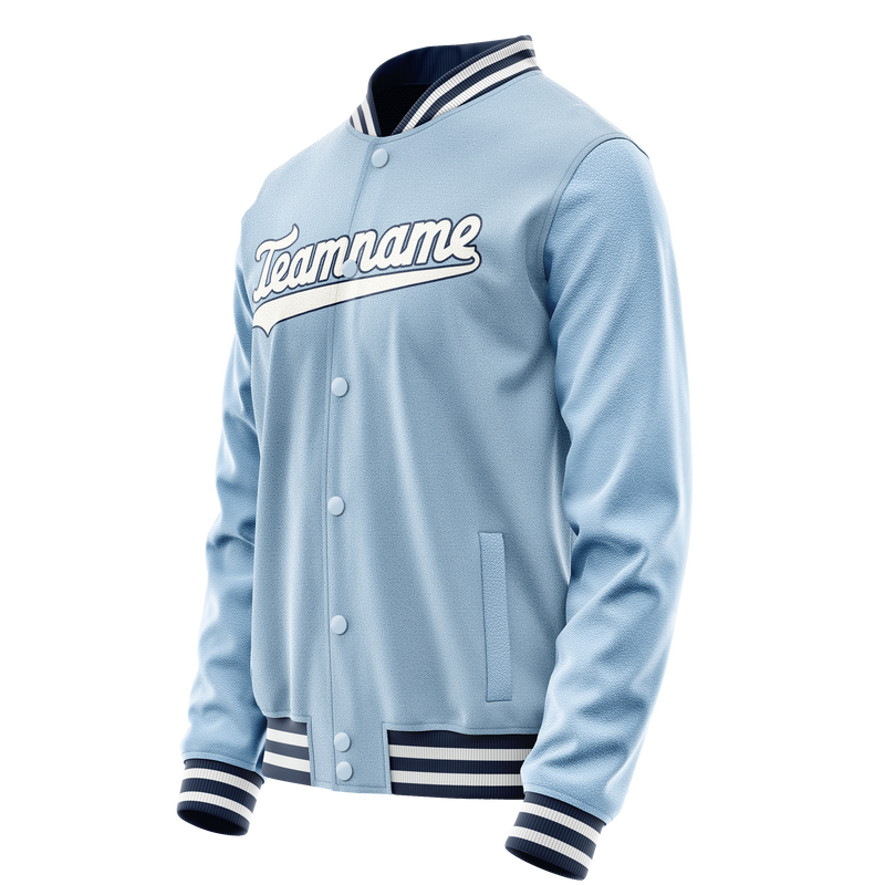 Custom Light-Blue White Solid Color Varsity Letterman Jacket JA02240617JC264