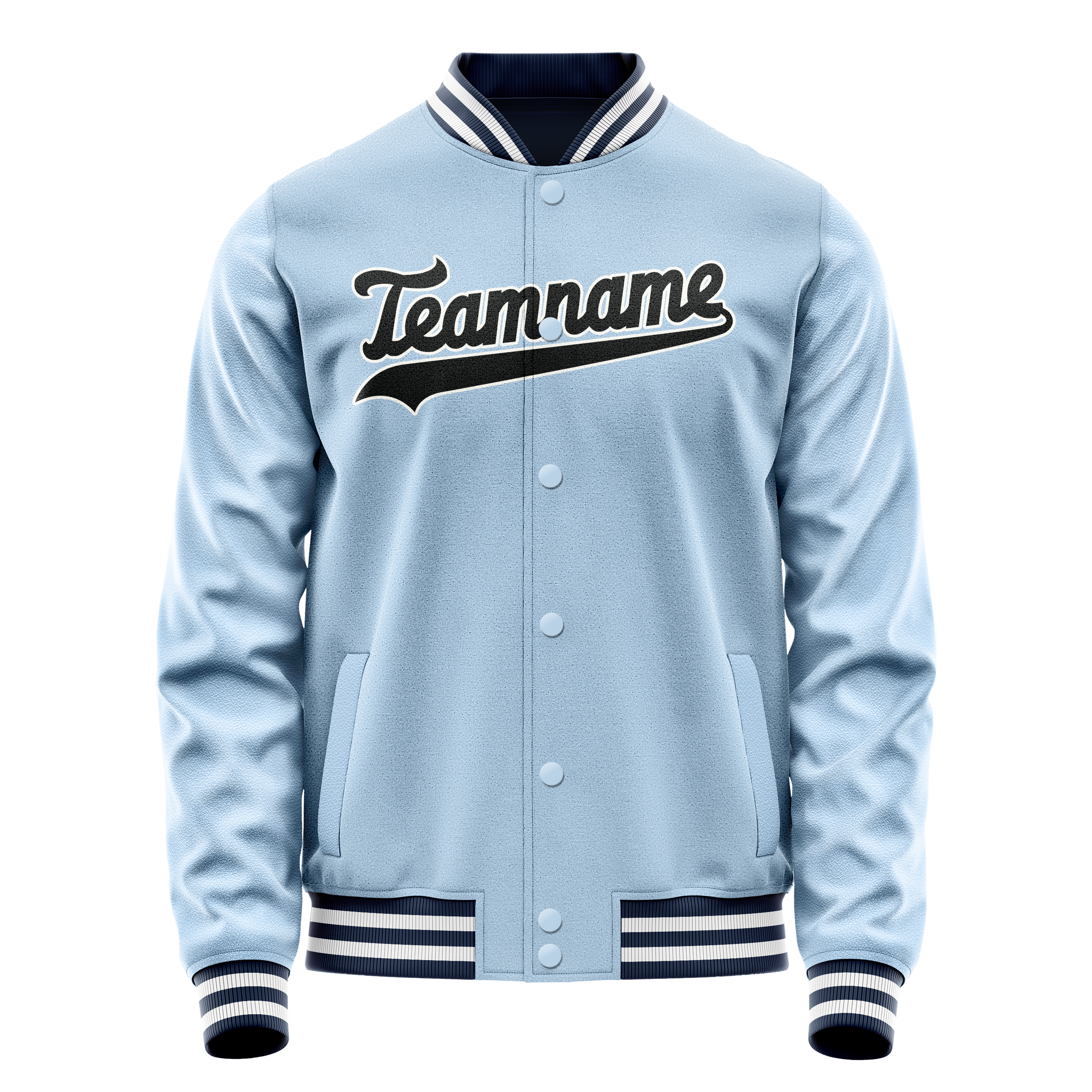 Custom Light-Blue Black Solid Color Varsity Letterman Jacket JA02240617JC242