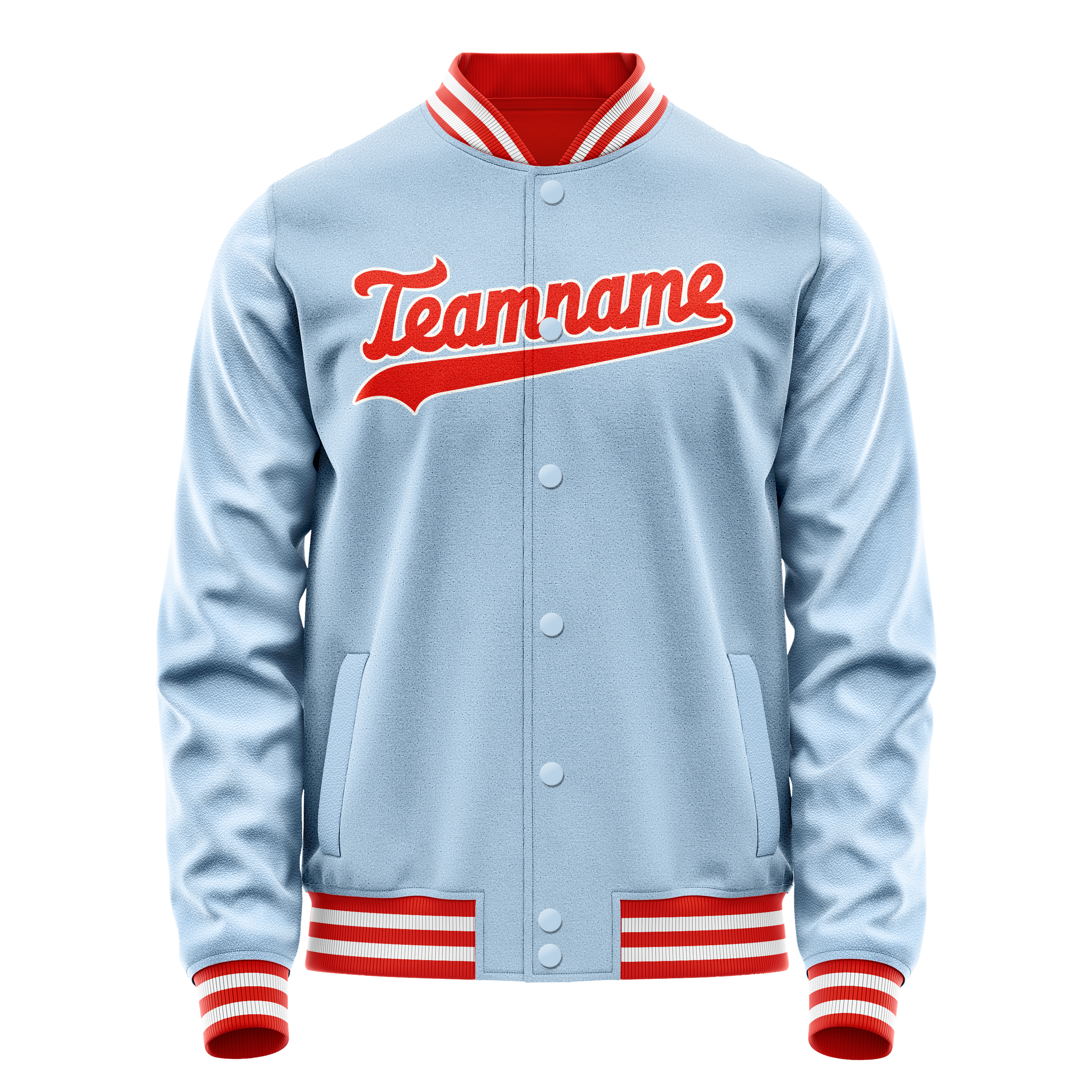 Custom Light-Blue Orange Solid Color Varsity Letterman Jacket JA02240617JC244