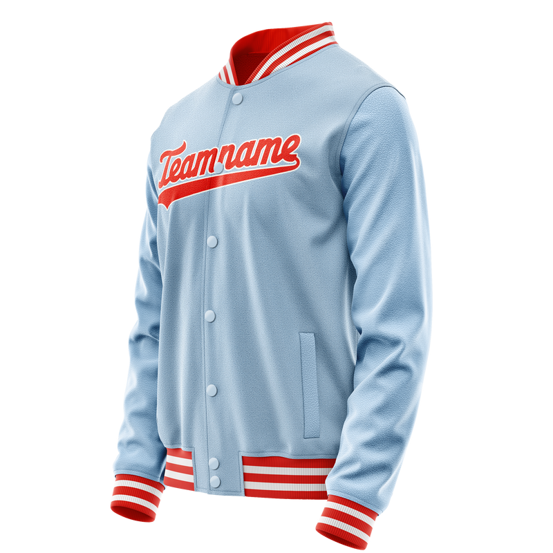 Custom Light-Blue Orange Solid Color Varsity Letterman Jacket JA02240617JC244