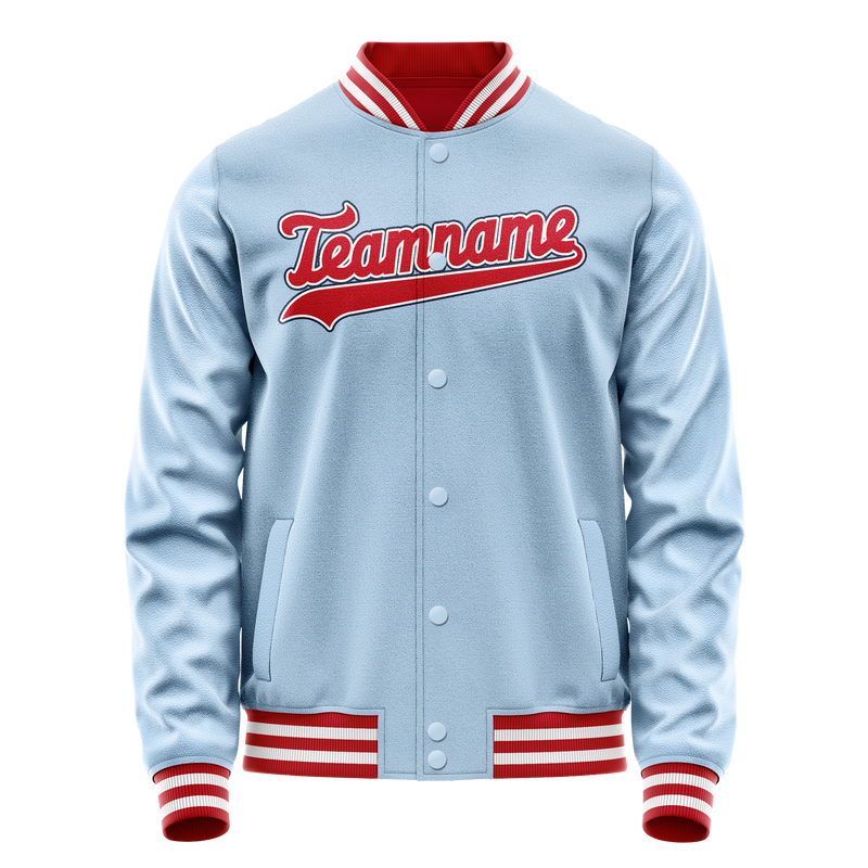 Custom Light-Blue Red Solid Color Varsity Letterman Jacket JA02240617JC255