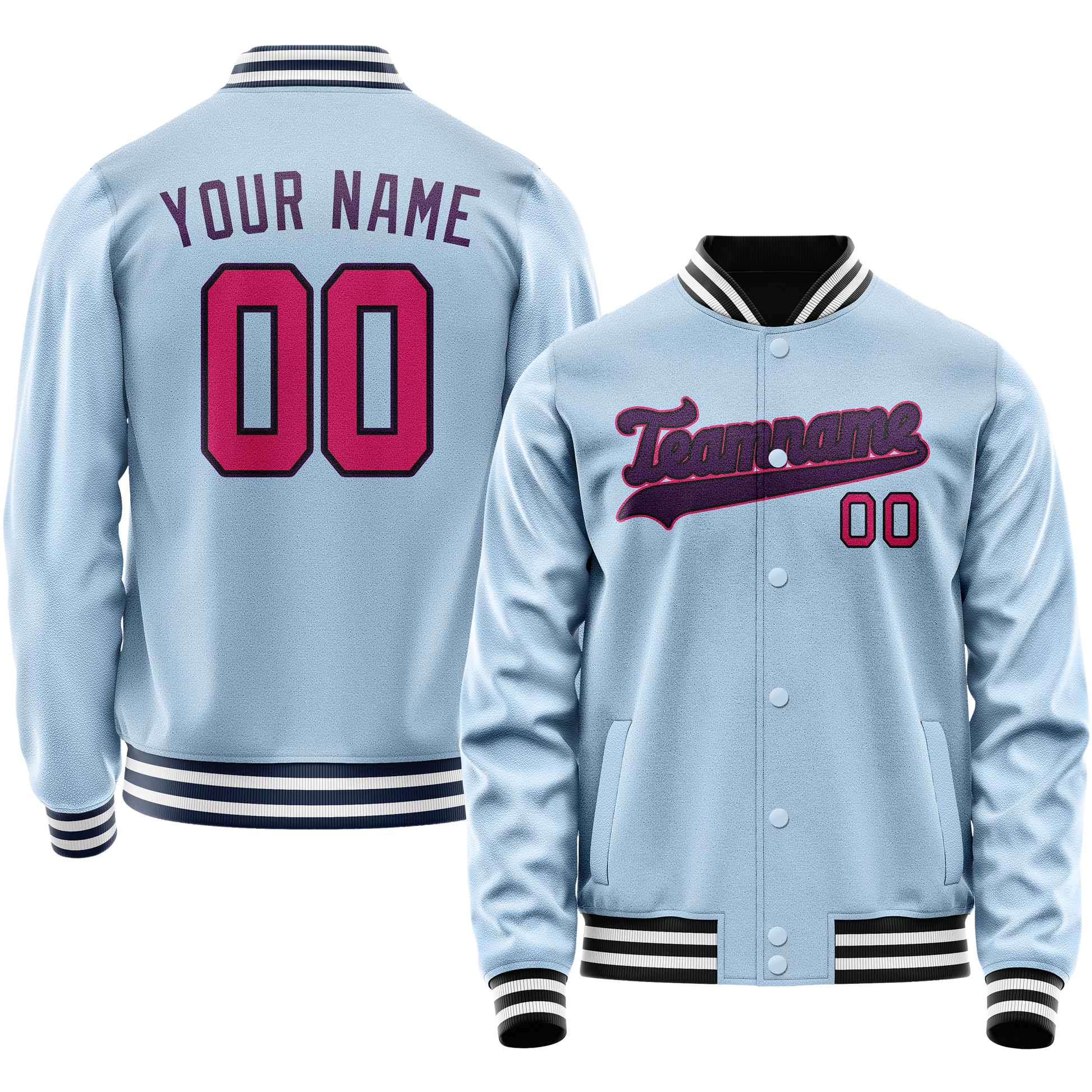 Custom Light-Blue Purple Solid Color Varsity Letterman Jacket JA02240617JC265