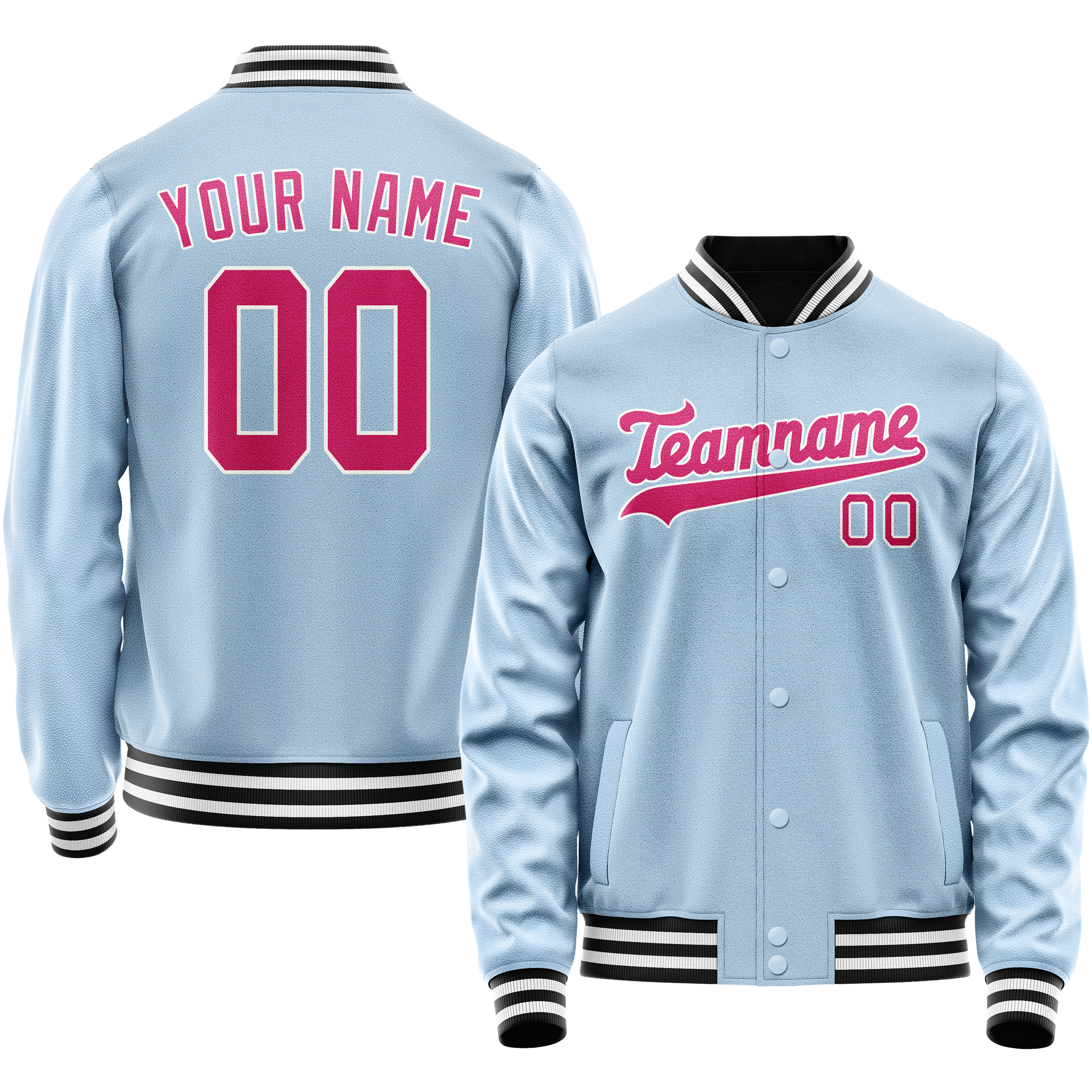 Custom Light-Blue Pink Solid Color Varsity Letterman Jacket JA02240617JC238