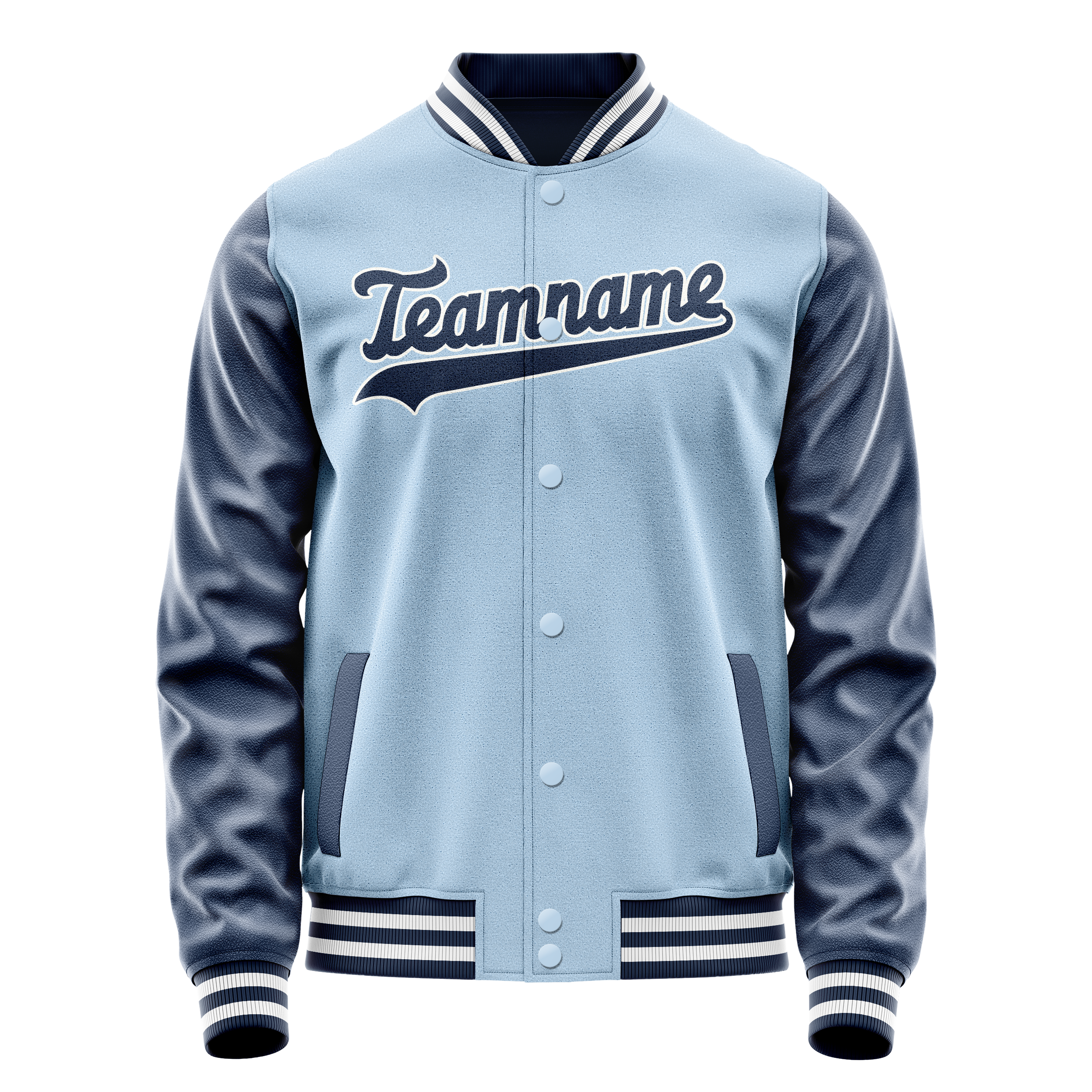 Custom Light-Blue Navy Solid Color Varsity Letterman Jacket JA02240617JC245
