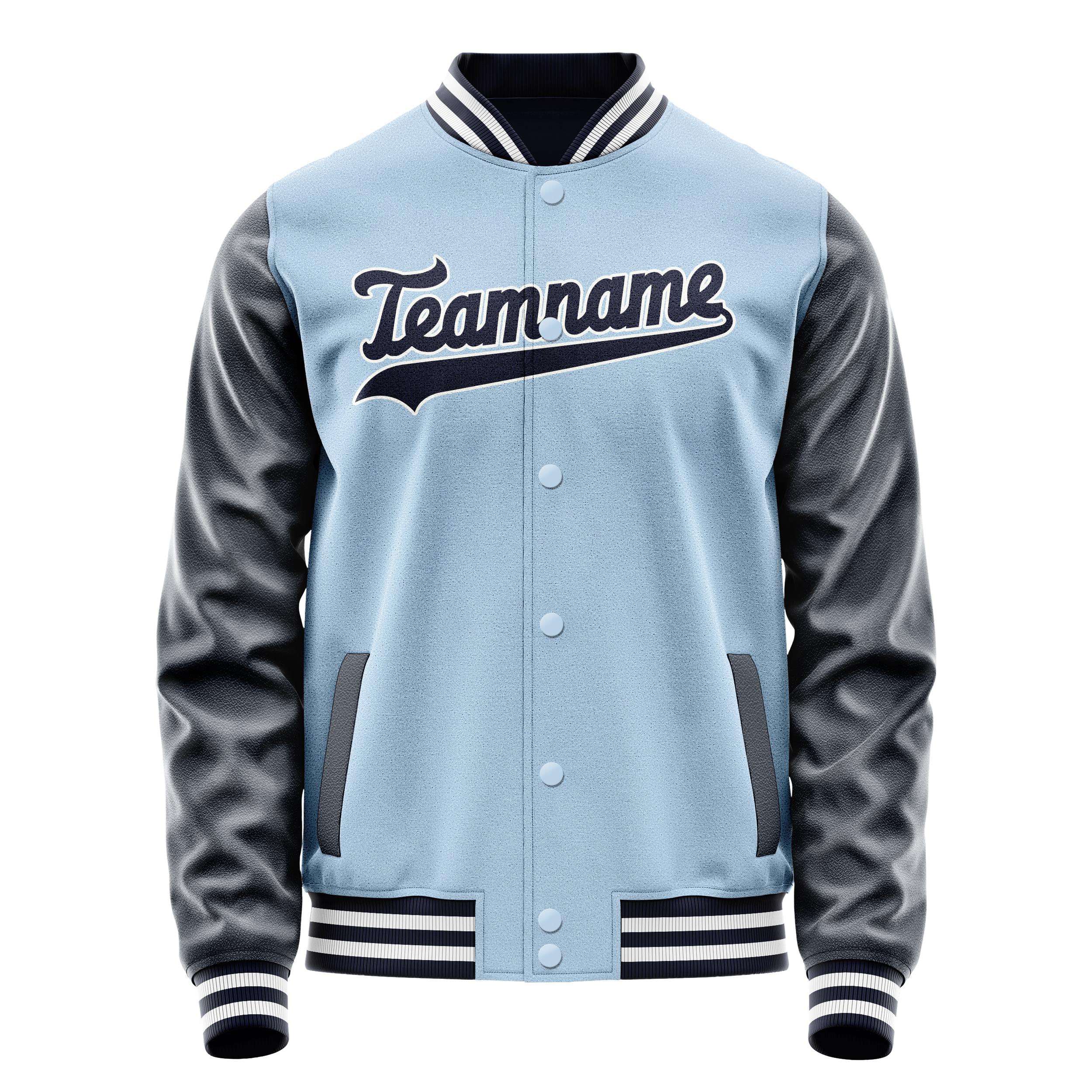 Custom Light-Blue Navy Solid Color Varsity Letterman Jacket JA02240617JC251