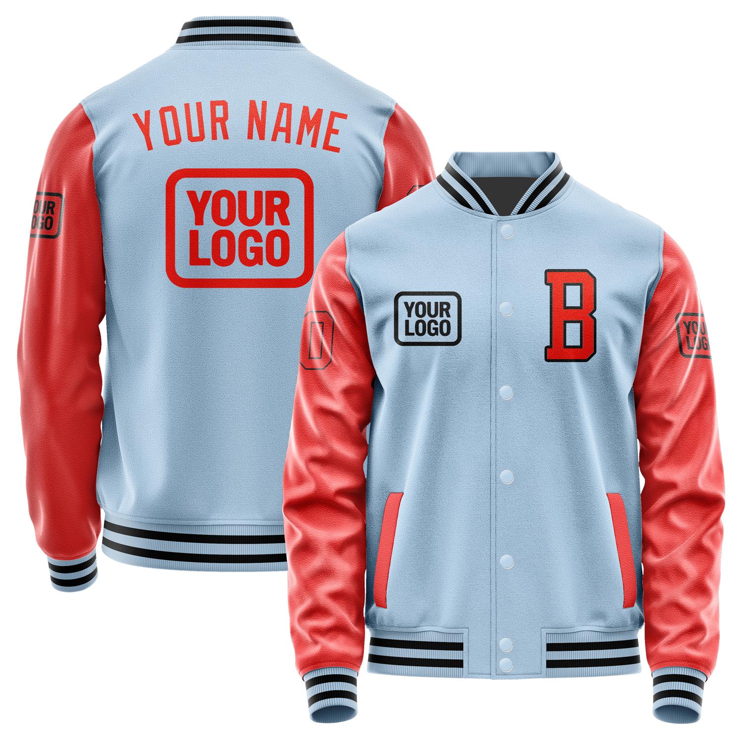 Custom Light Blue Orange Red Jacket JA080812081717121217