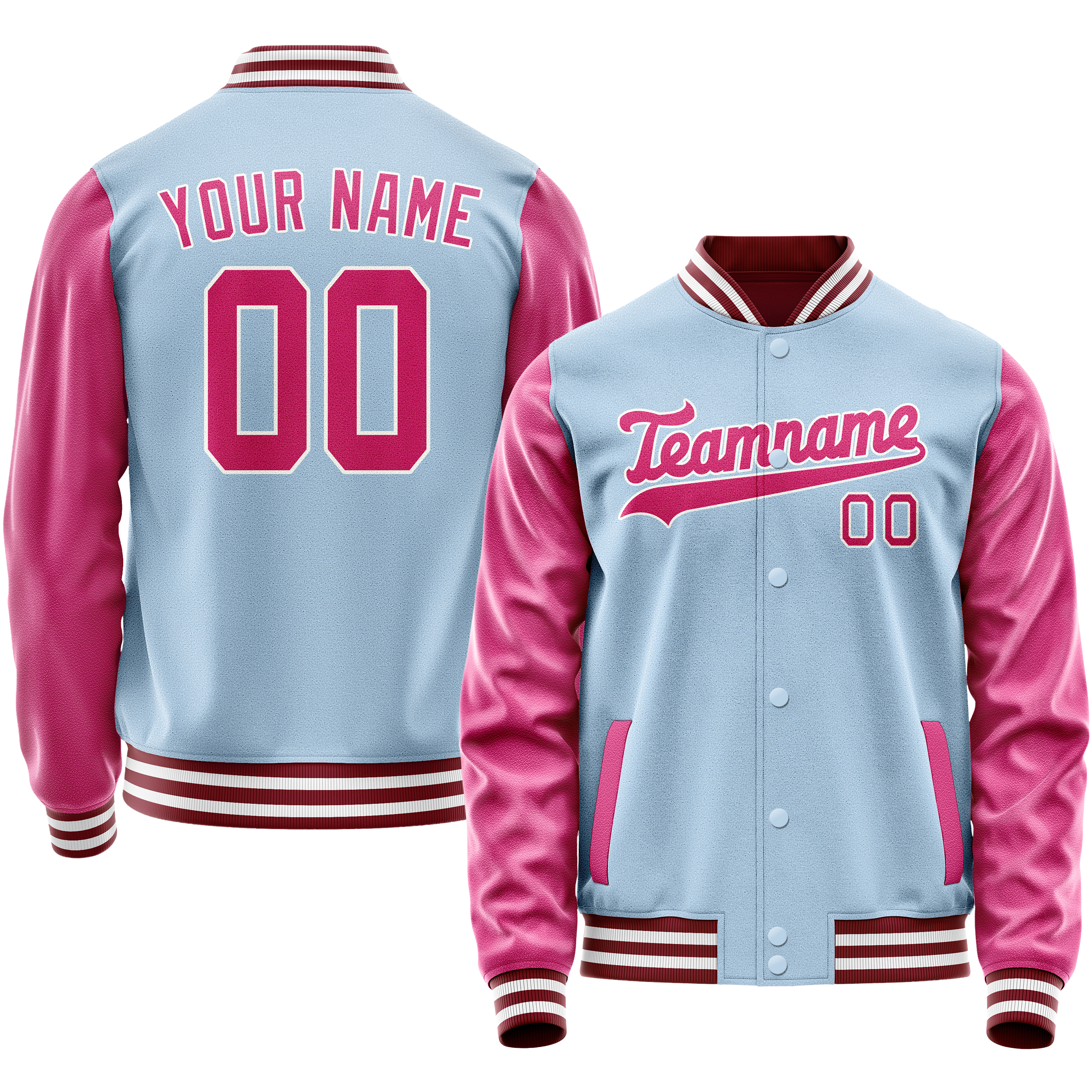 Custom Light-Blue Pink Solid Color Varsity Letterman Jacket JA02240617JC240