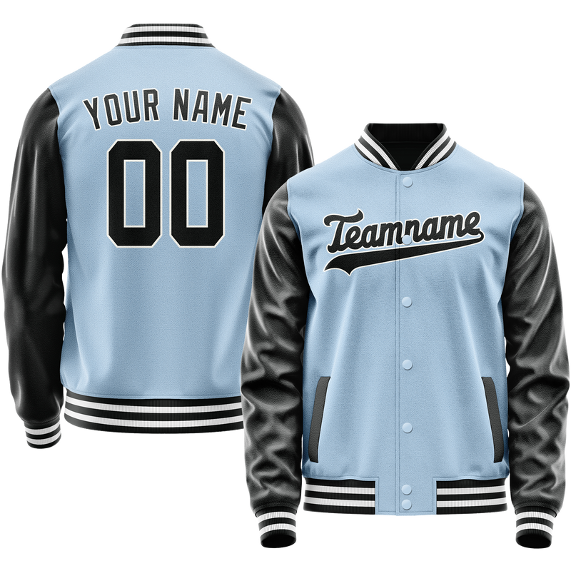 Custom Light-Blue Black Solid Color Varsity Letterman Jacket JA02240617JC258
