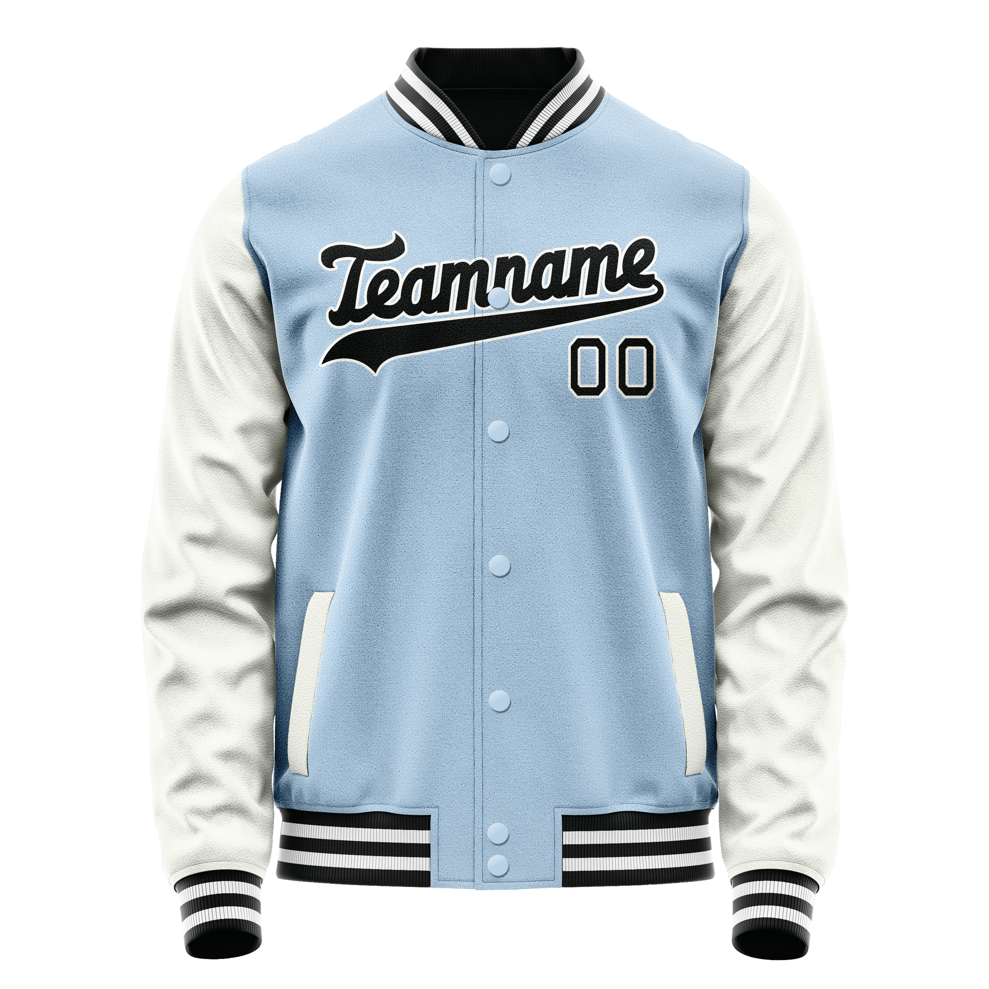 Custom Light-Blue White Solid Color Varsity Letterman Jacket JA02240617JC239