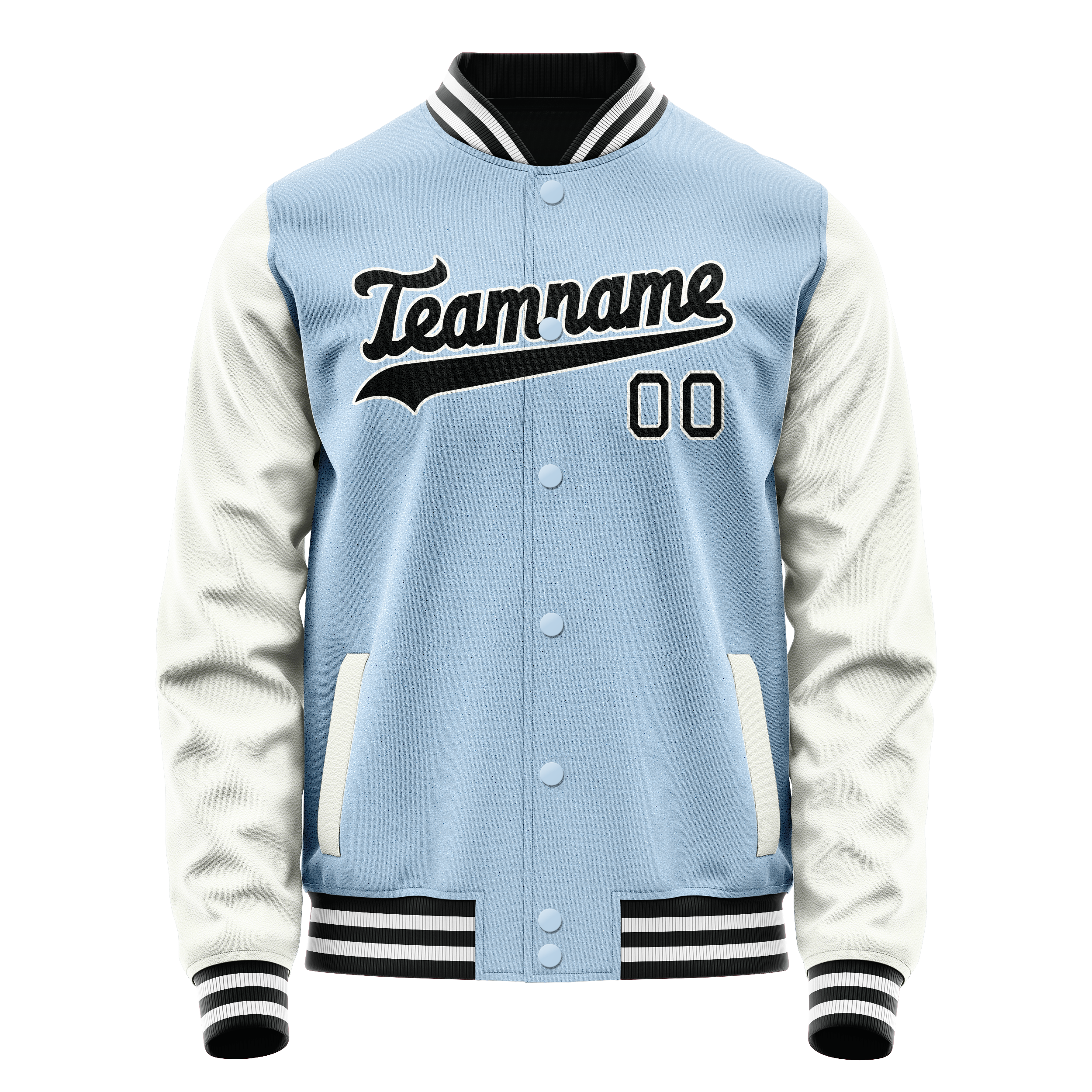 Custom Light-Blue White Solid Color Varsity Letterman Jacket JA02240617JC239