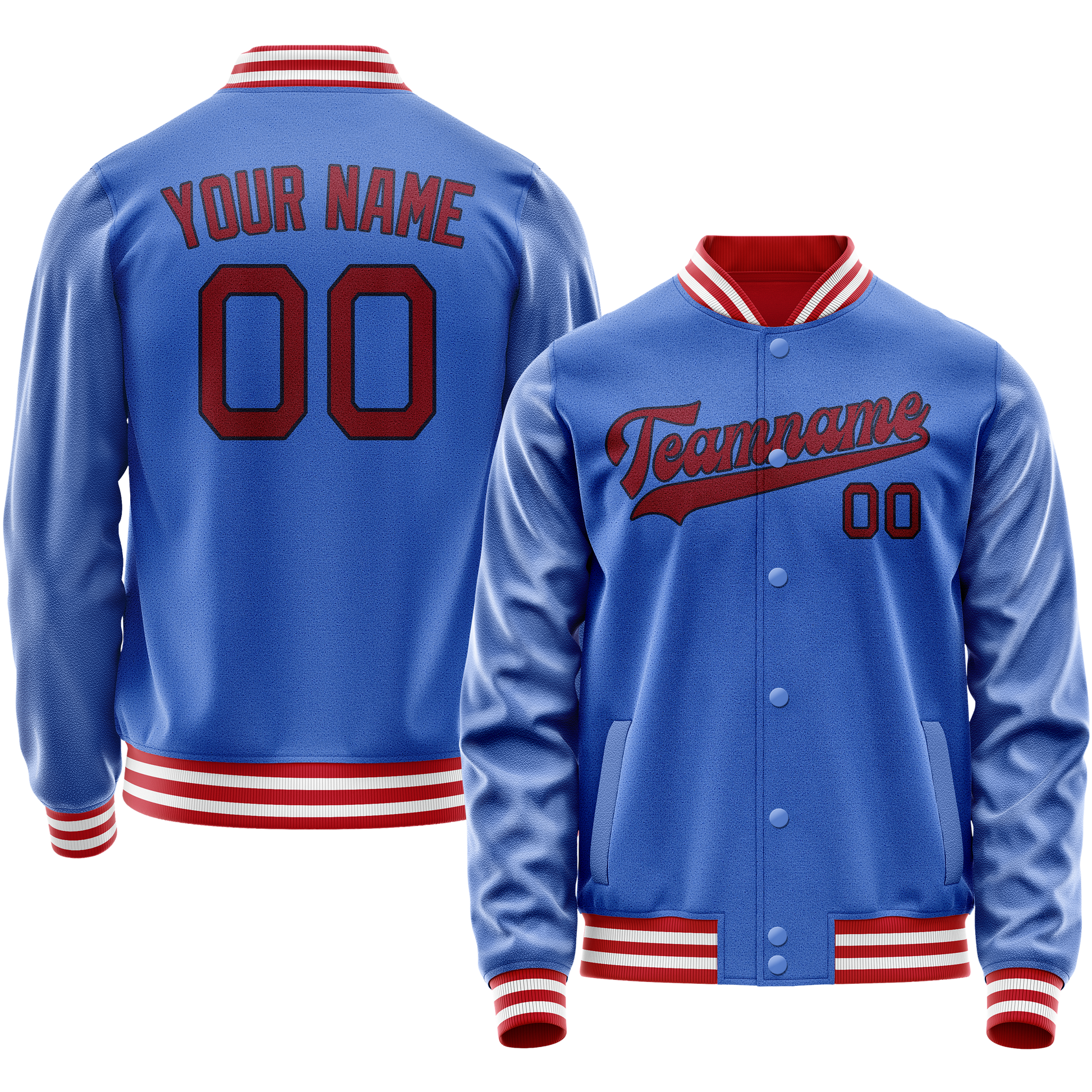 Custom Electric-Blue Crimson Solid Color Varsity Letterman Jacket JA02240617YH129