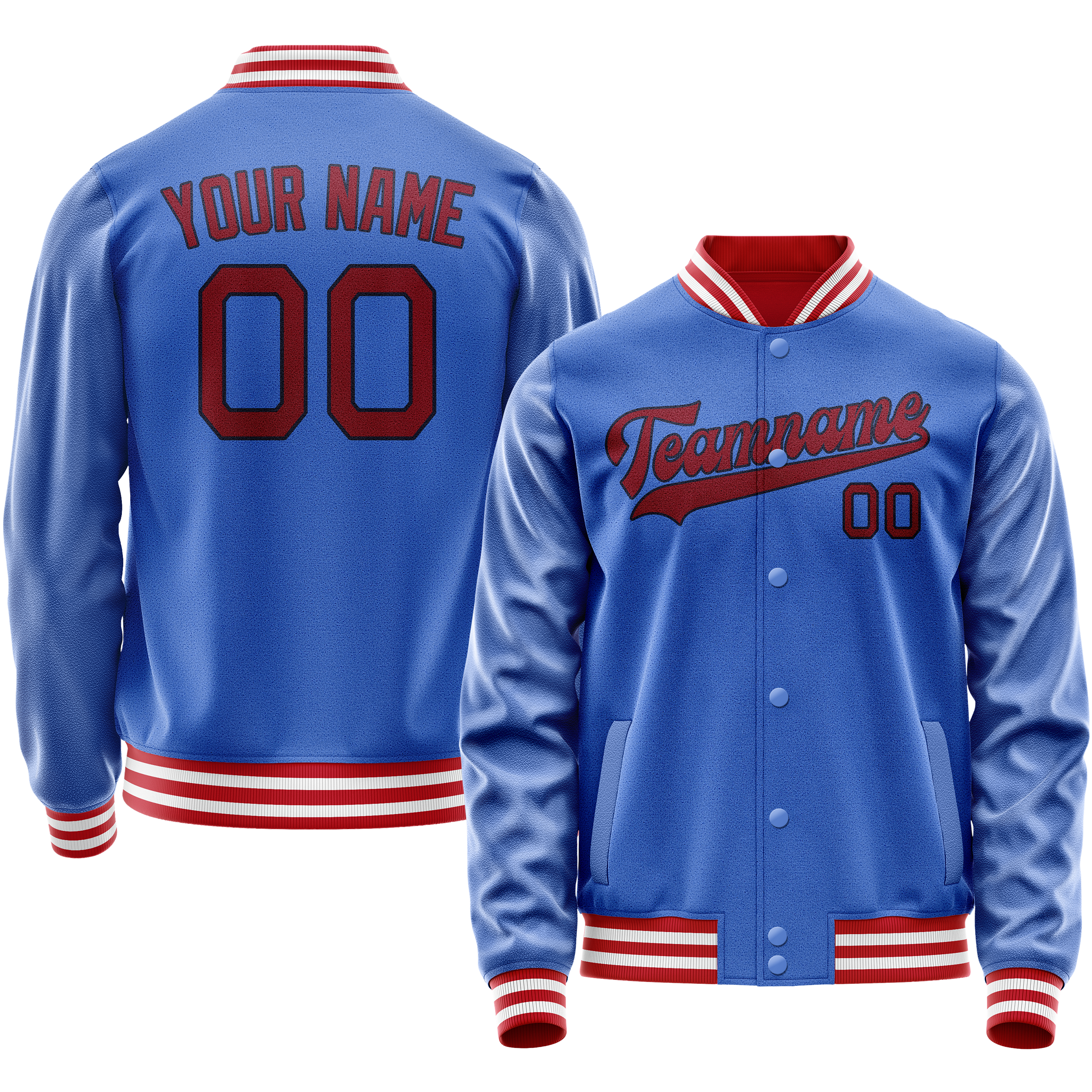 Custom Electric-Blue Crimson Solid Color Varsity Letterman Jacket JA02240617YH129