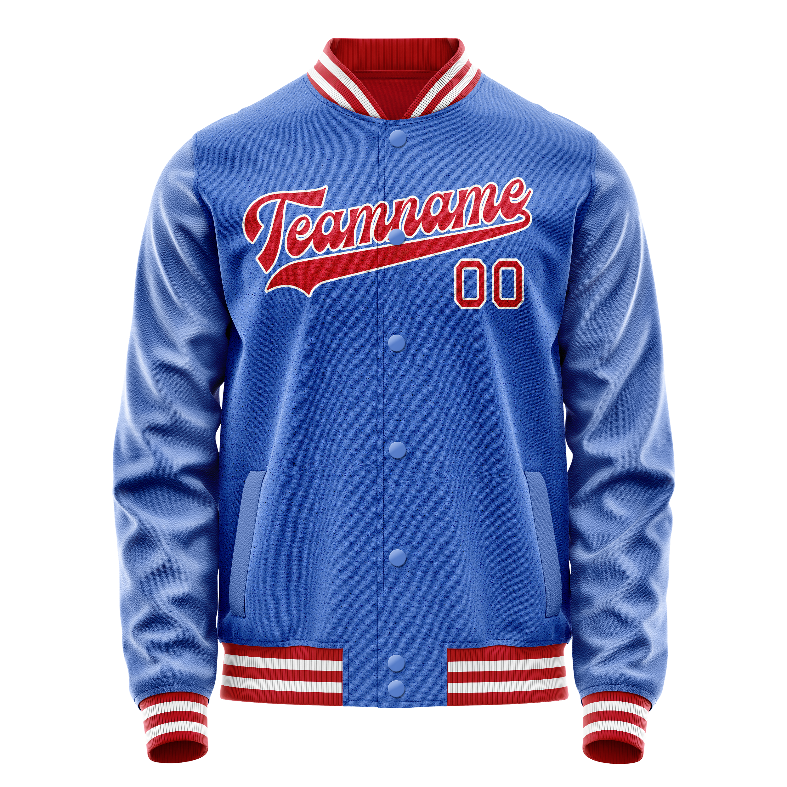 Custom Electric-Blue Crimson Solid Color Varsity Letterman Jacket JA02240617YH123