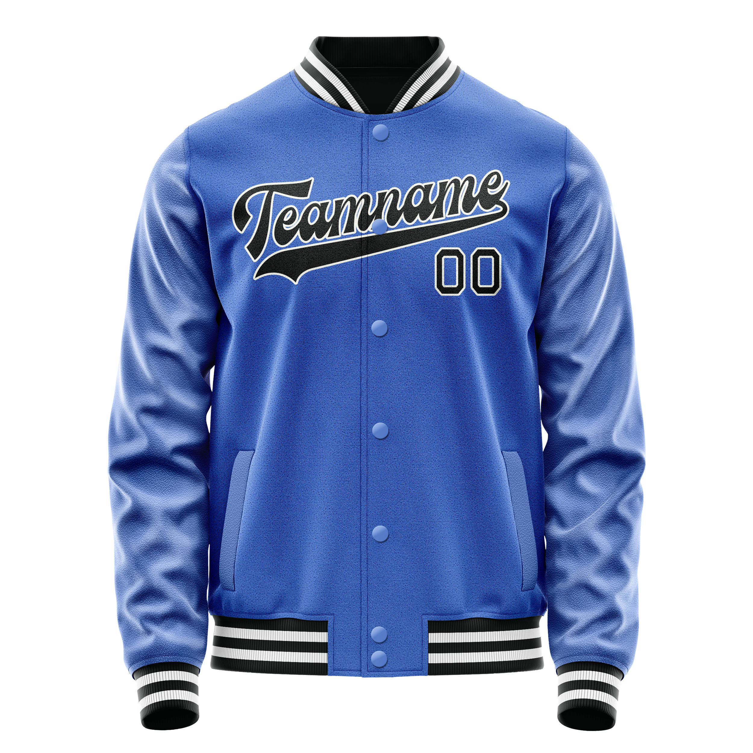 Custom Electric-Blue Black Solid Color Varsity Letterman Jacket JA02240617YH140