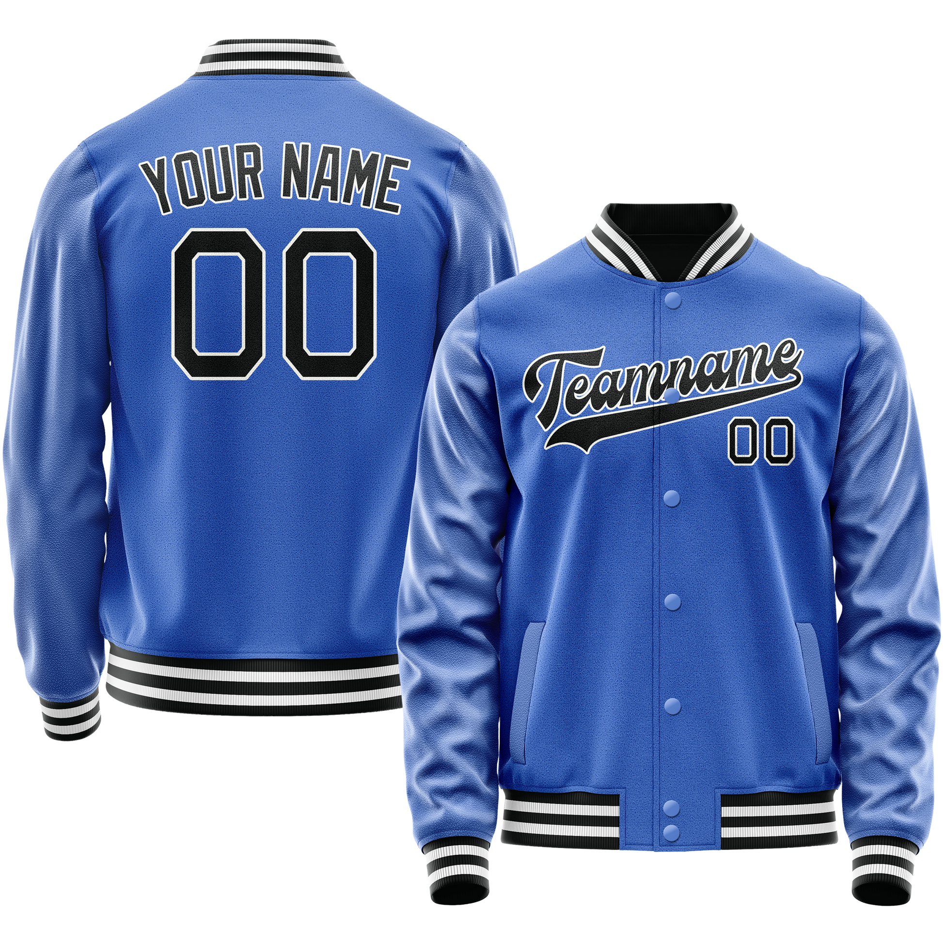 Custom Electric-Blue Black Solid Color Varsity Letterman Jacket JA02240617YH140