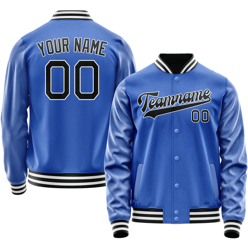 Custom Electric-Blue Black Solid Color Varsity Letterman Jacket JA02240617YH140