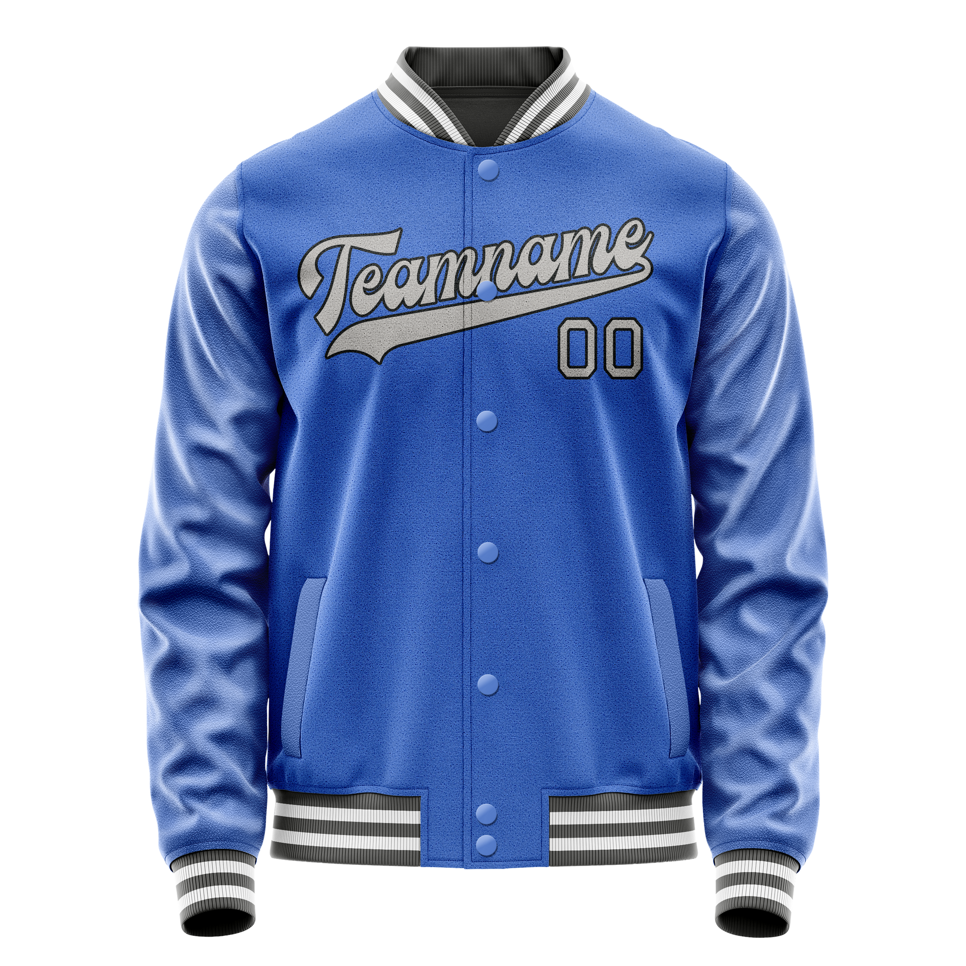 Custom Electric-Blue Gray Solid Color Varsity Letterman Jacket JA02240617YH124
