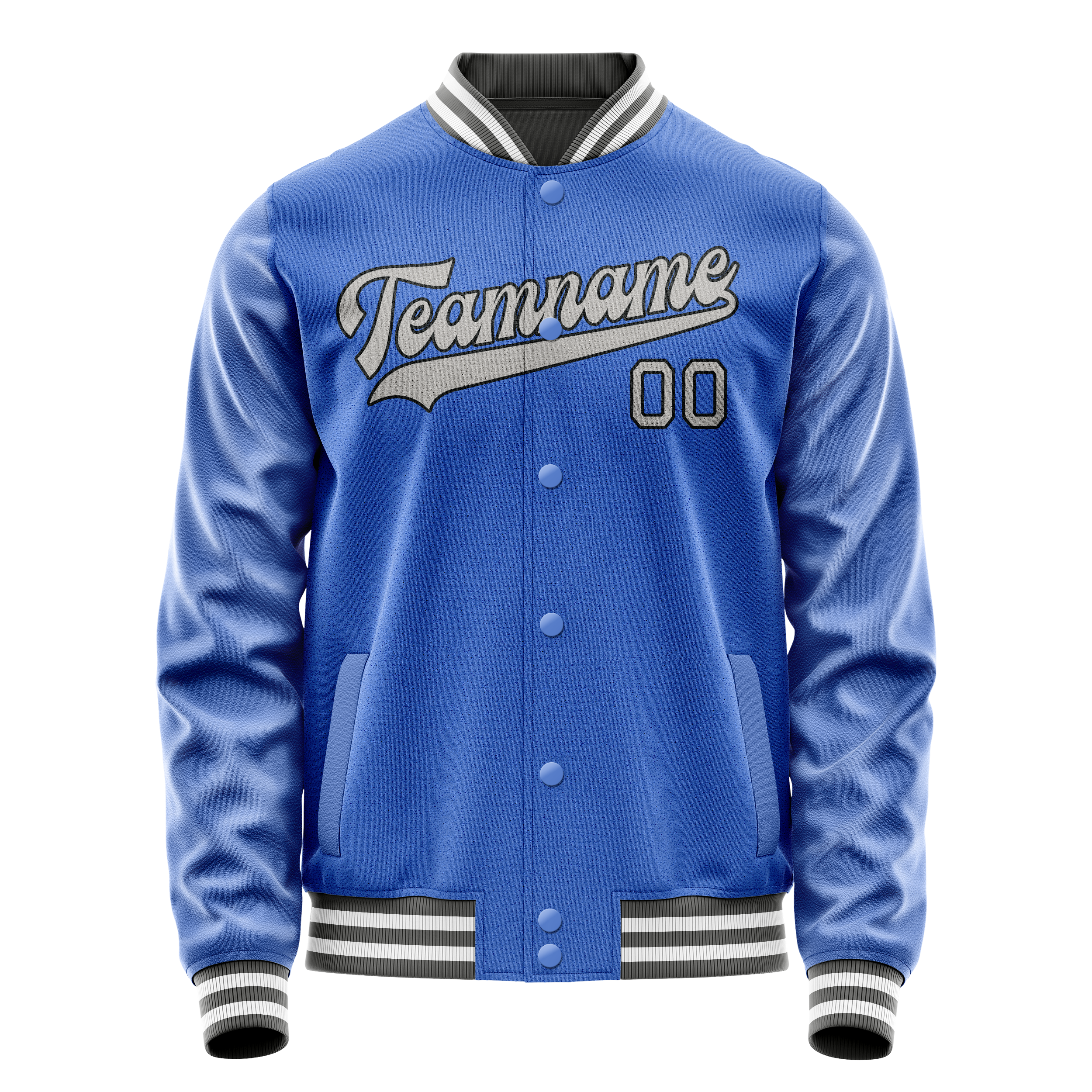 Custom Electric-Blue Gray Solid Color Varsity Letterman Jacket JA02240617YH124