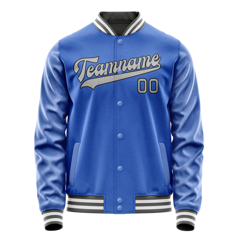 Custom Electric-Blue Gray Solid Color Varsity Letterman Jacket JA02240617YH124