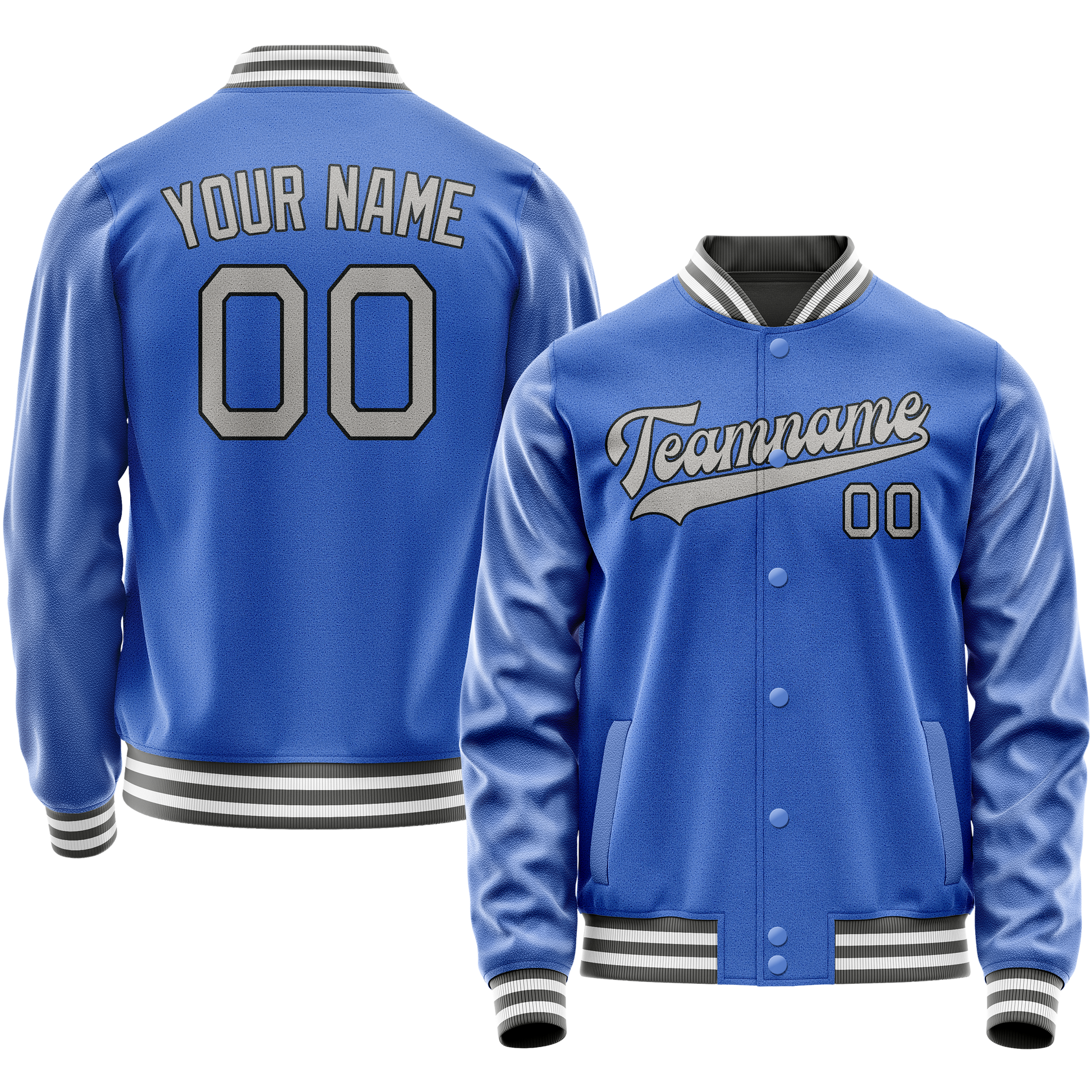 Custom Electric-Blue Gray Solid Color Varsity Letterman Jacket JA02240617YH124