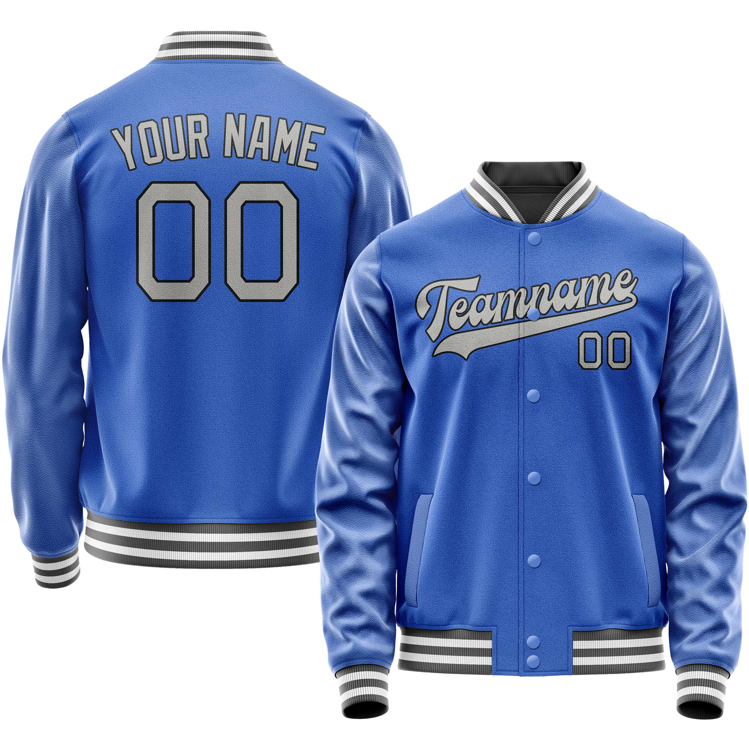 Custom Electric-Blue Gray Solid Color Varsity Letterman Jacket JA02240617YH124