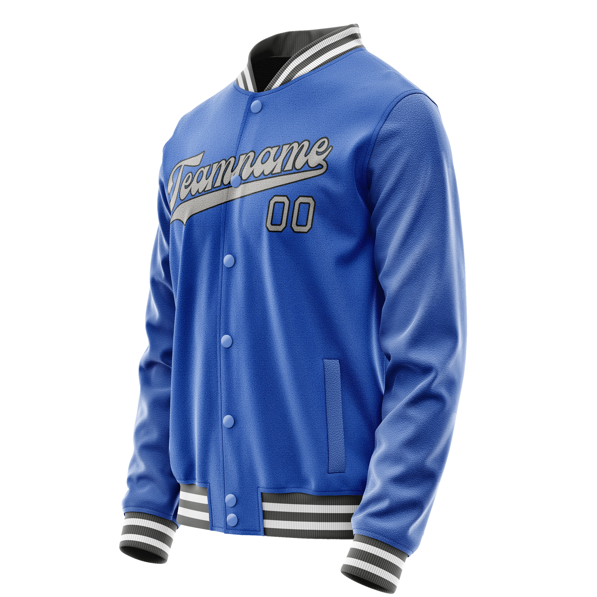 Custom Electric-Blue Gray Solid Color Varsity Letterman Jacket JA02240617YH124
