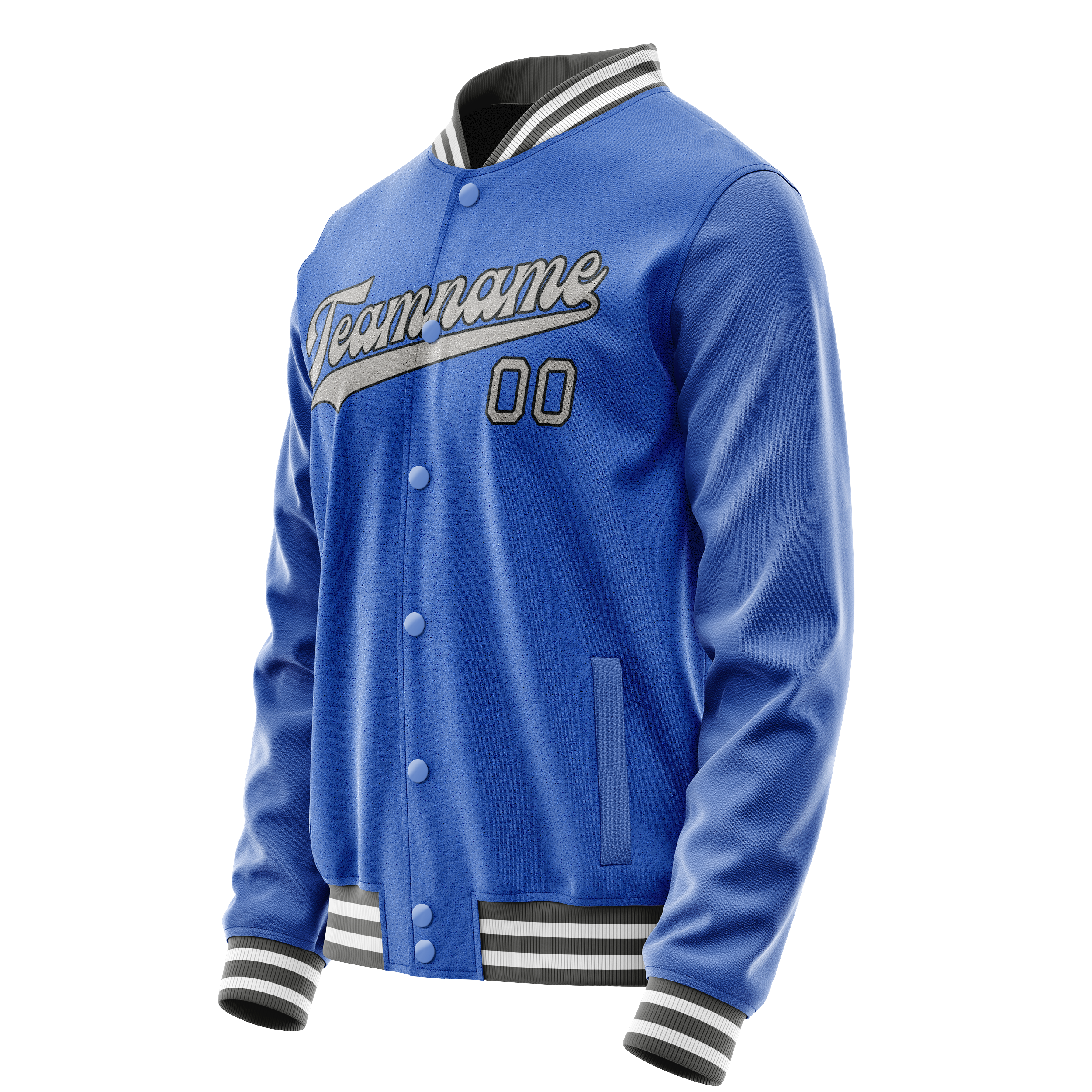 Custom Electric-Blue Gray Solid Color Varsity Letterman Jacket JA02240617YH124