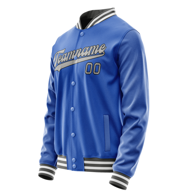 Custom Electric-Blue Gray Solid Color Varsity Letterman Jacket JA02240617YH124