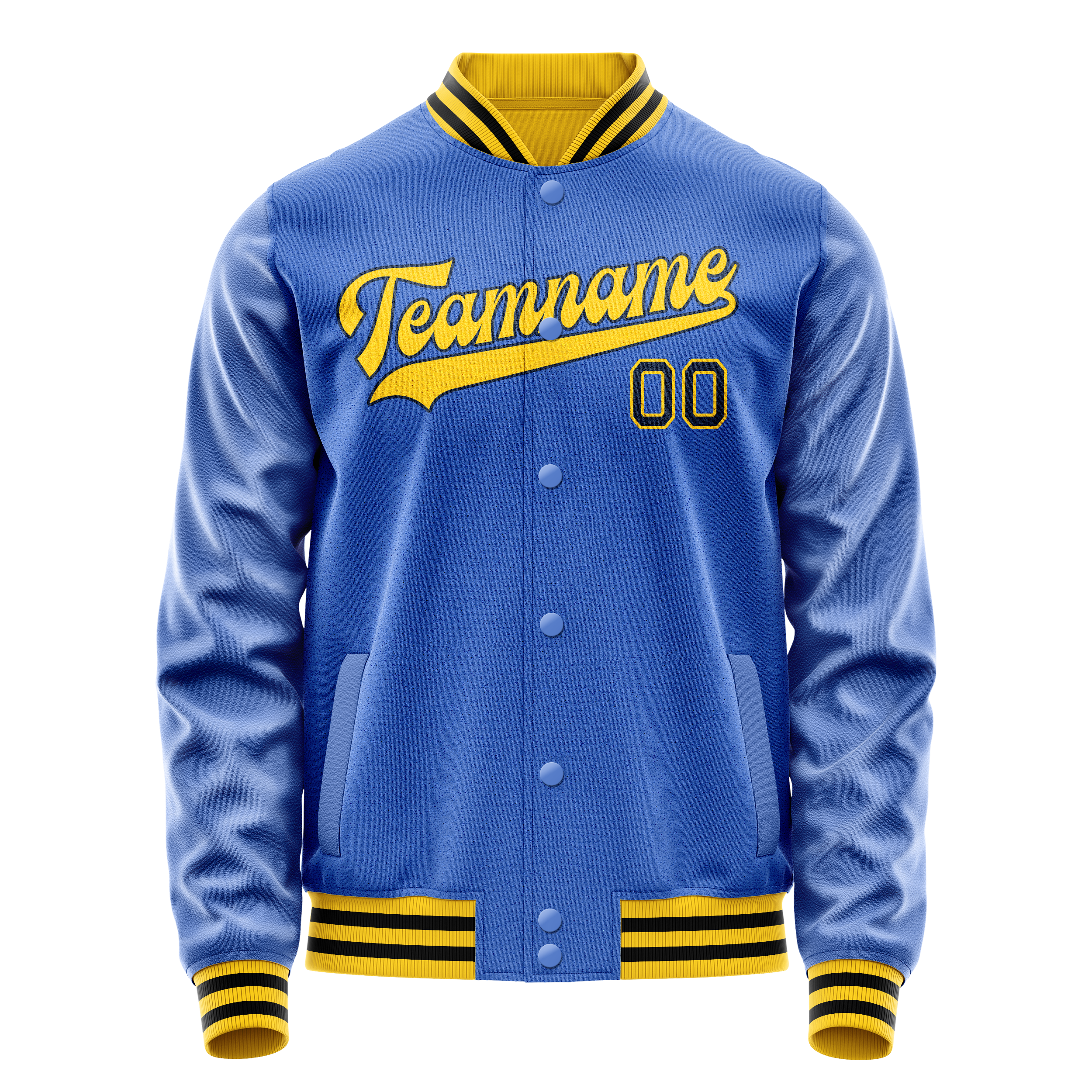 Custom Electric-Blue Gold Solid Color Varsity Letterman Jacket JA02240617YH142