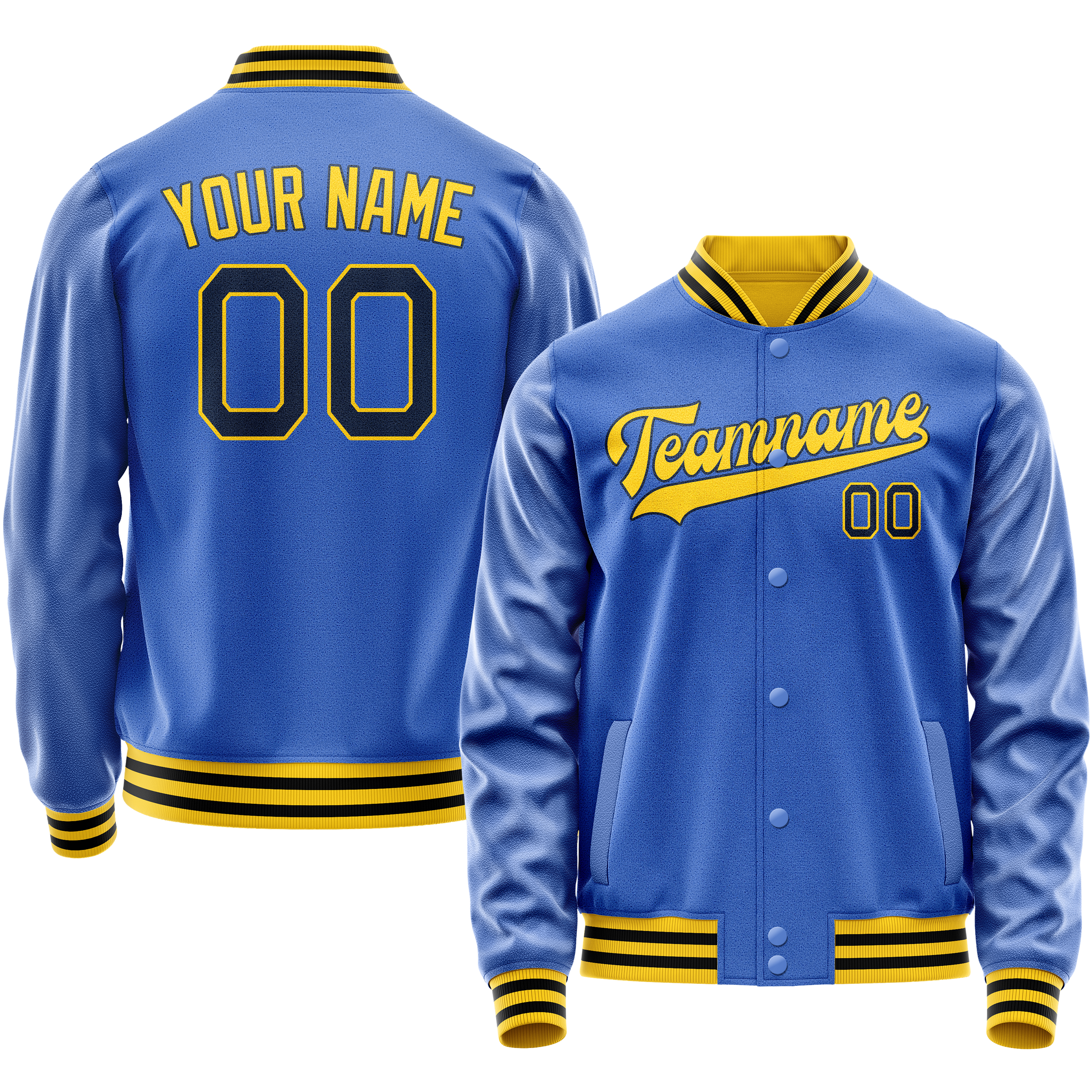 Custom Electric-Blue Gold Solid Color Varsity Letterman Jacket JA02240617YH142