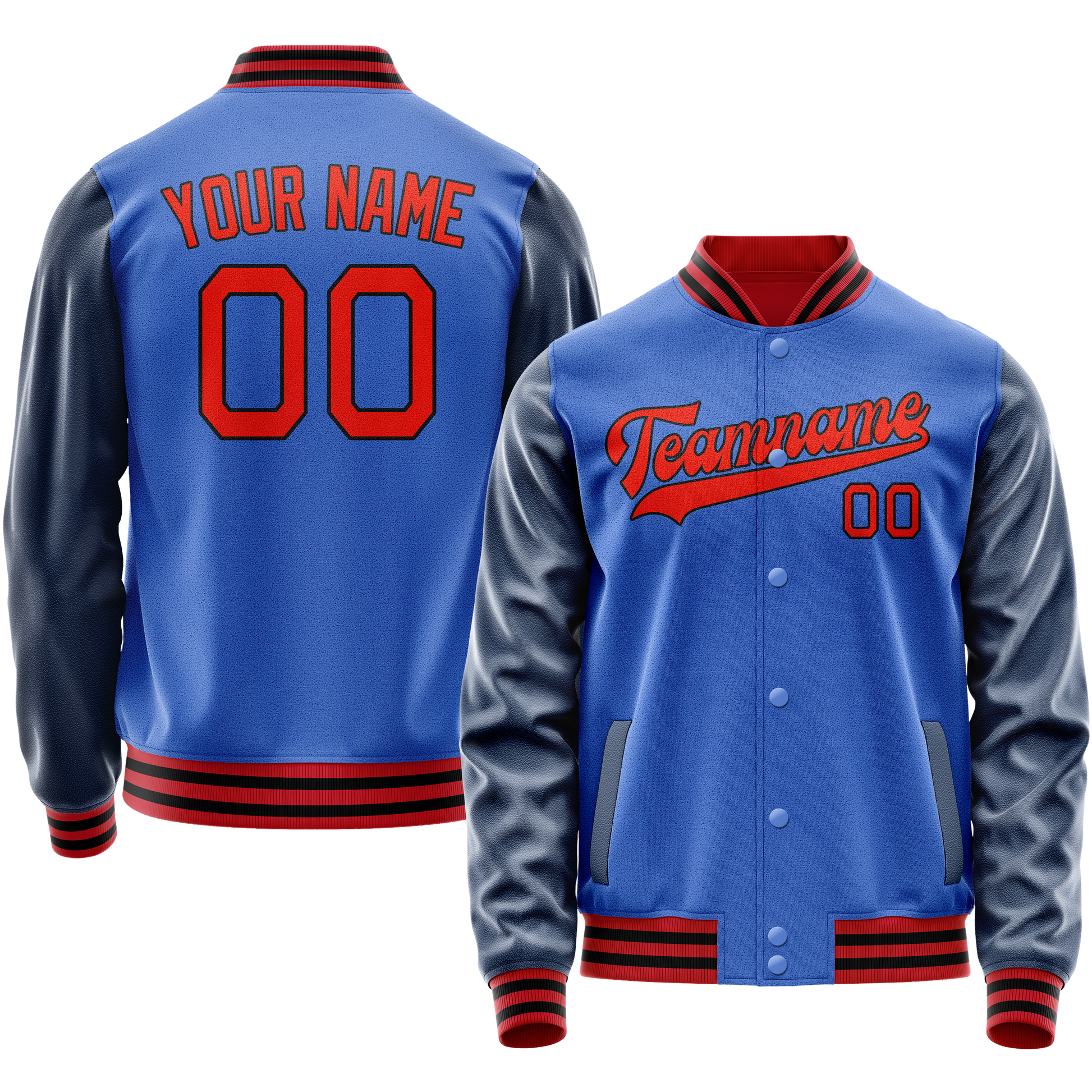 Custom Electric-Blue Navy Solid Color Varsity Letterman Jacket JA02240617YH126