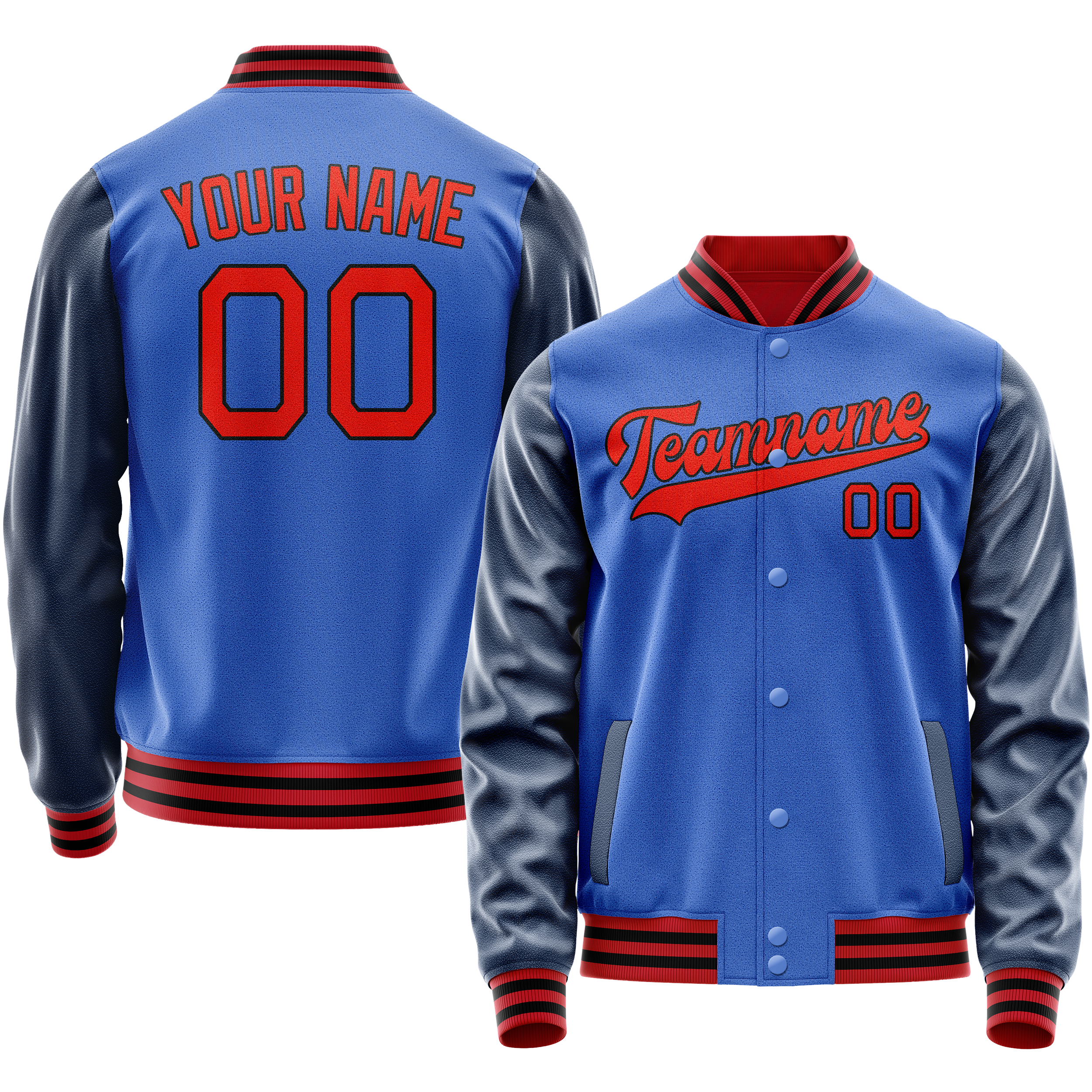 Custom Electric-Blue Navy Solid Color Varsity Letterman Jacket JA02240617YH126