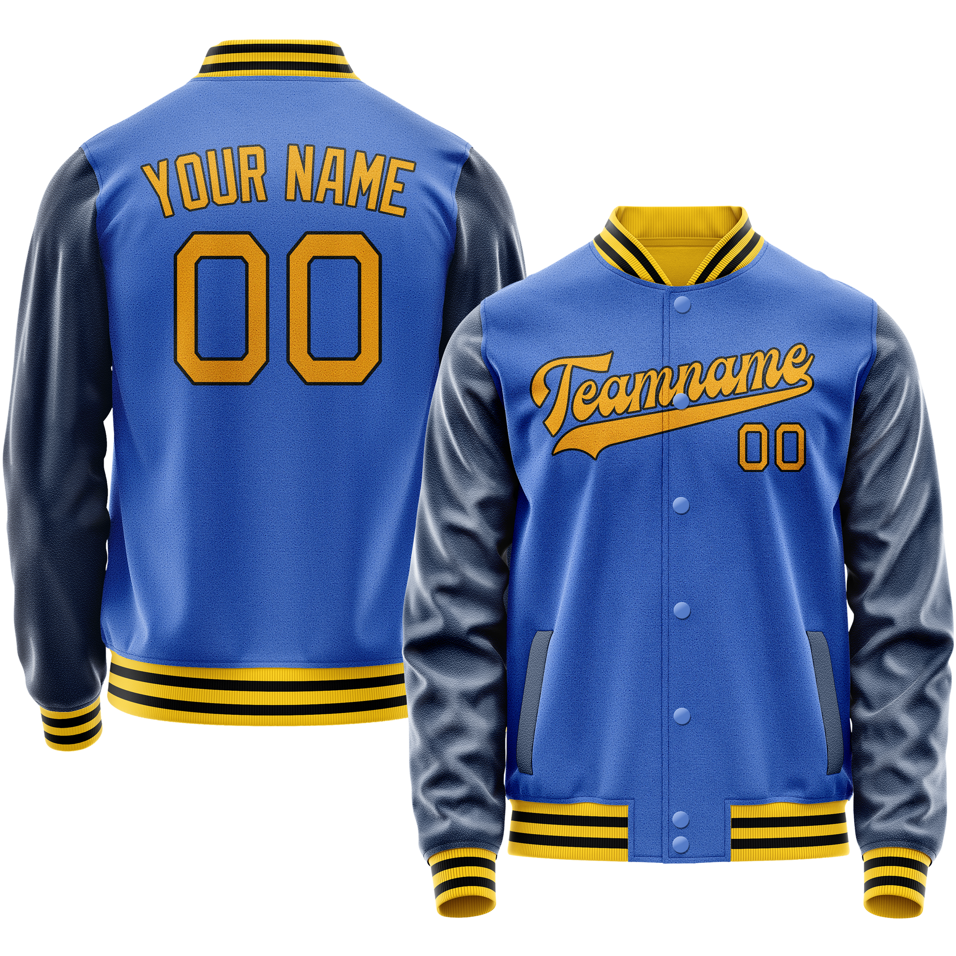 Custom Electric-Blue Navy Solid Color Varsity Letterman Jacket JA02240617YH127