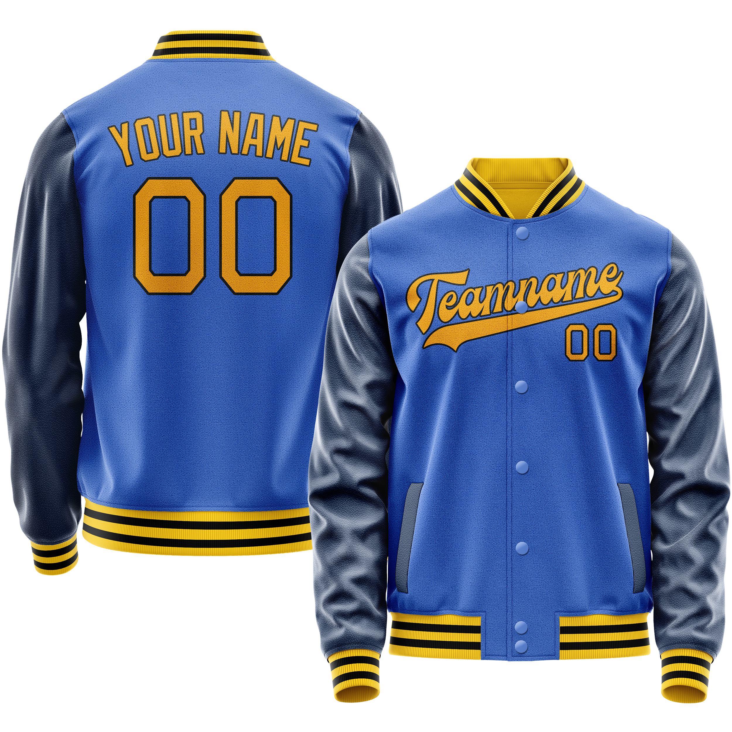 Custom Electric-Blue Navy Solid Color Varsity Letterman Jacket JA02240617YH127