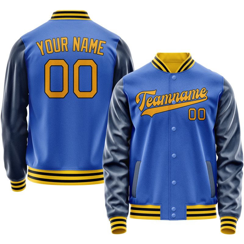 Custom Electric-Blue Navy Solid Color Varsity Letterman Jacket JA02240617YH127