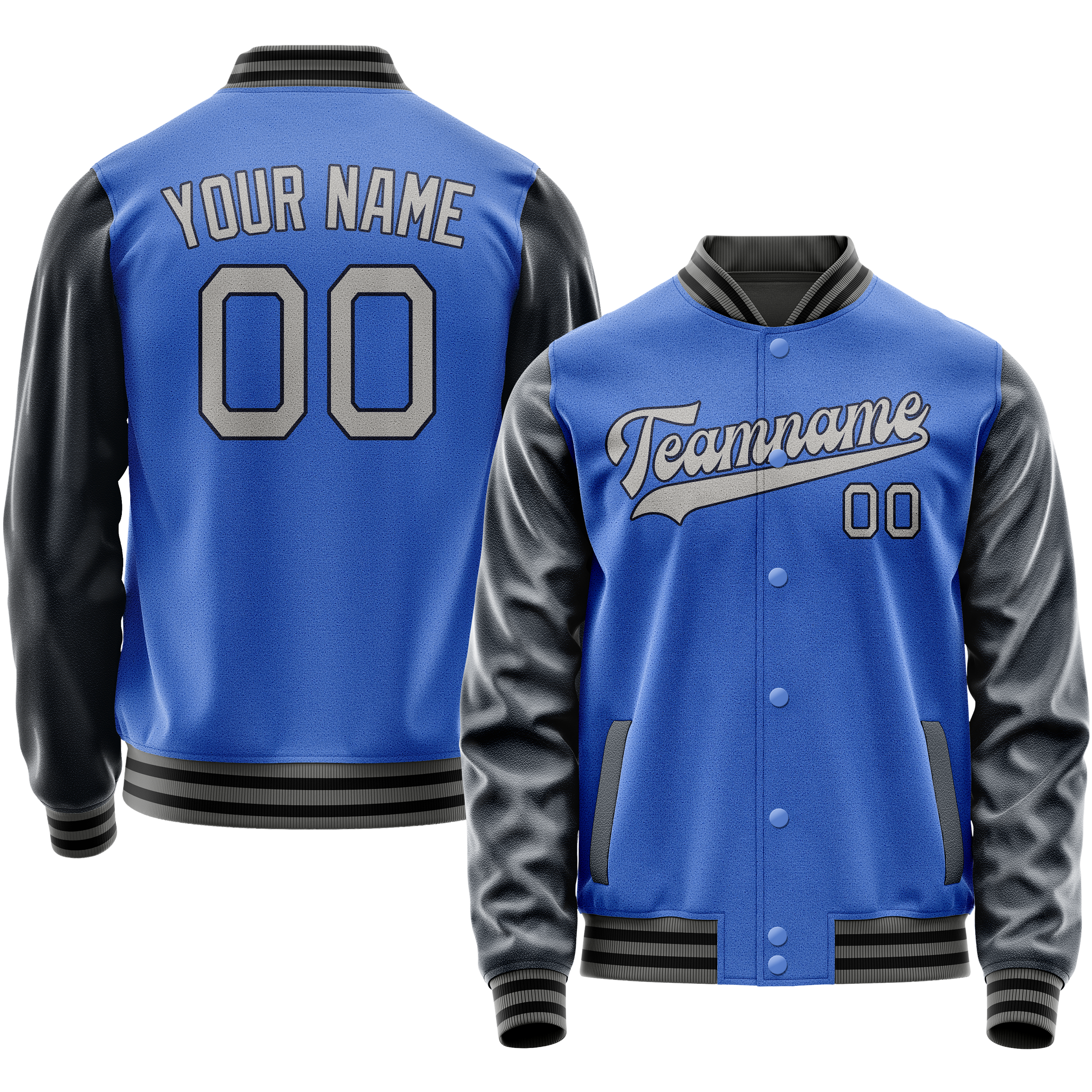 Custom Electric-Blue Navy Solid Color Varsity Letterman Jacket JA02240617YH119