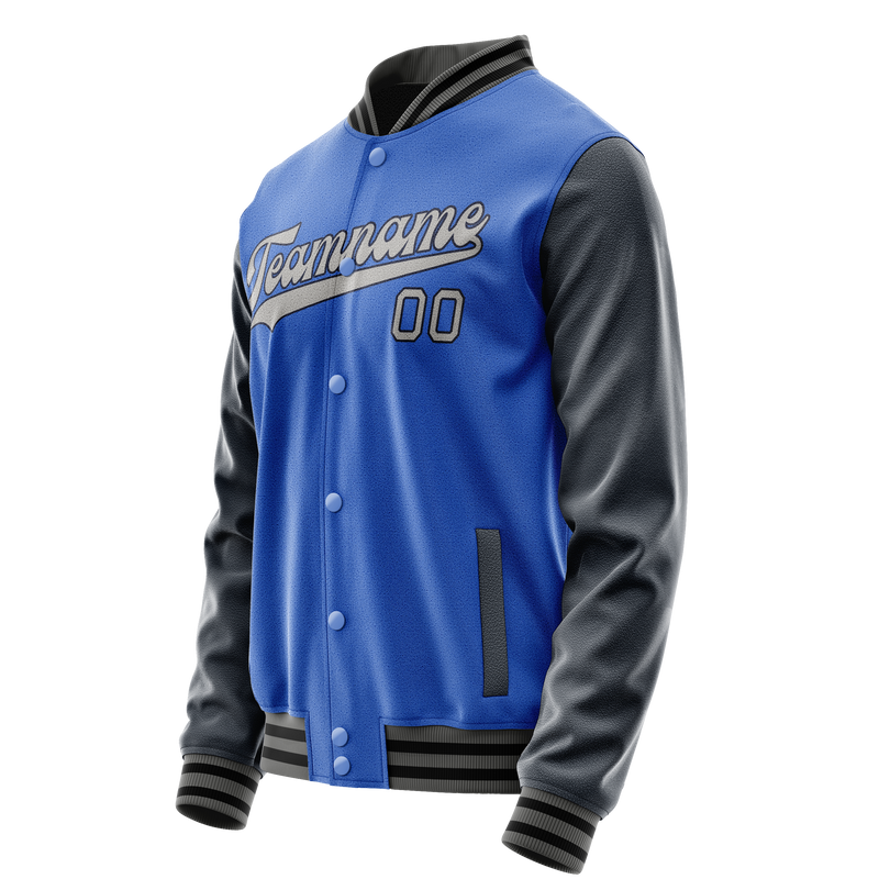 Custom Electric-Blue Navy Solid Color Varsity Letterman Jacket JA02240617YH119