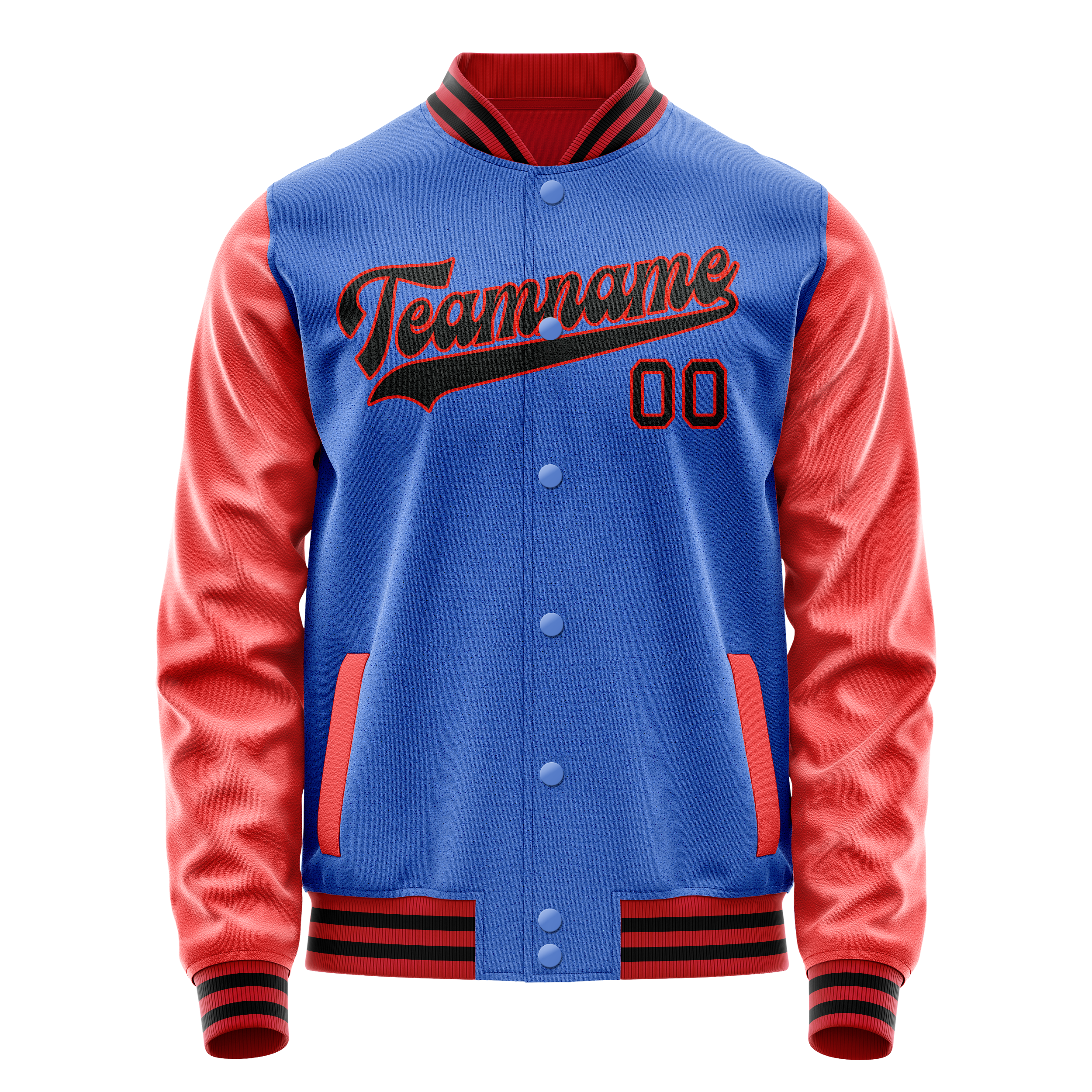 Custom Electric-Blue Orange Solid Color Varsity Letterman Jacket JA02240617YH135