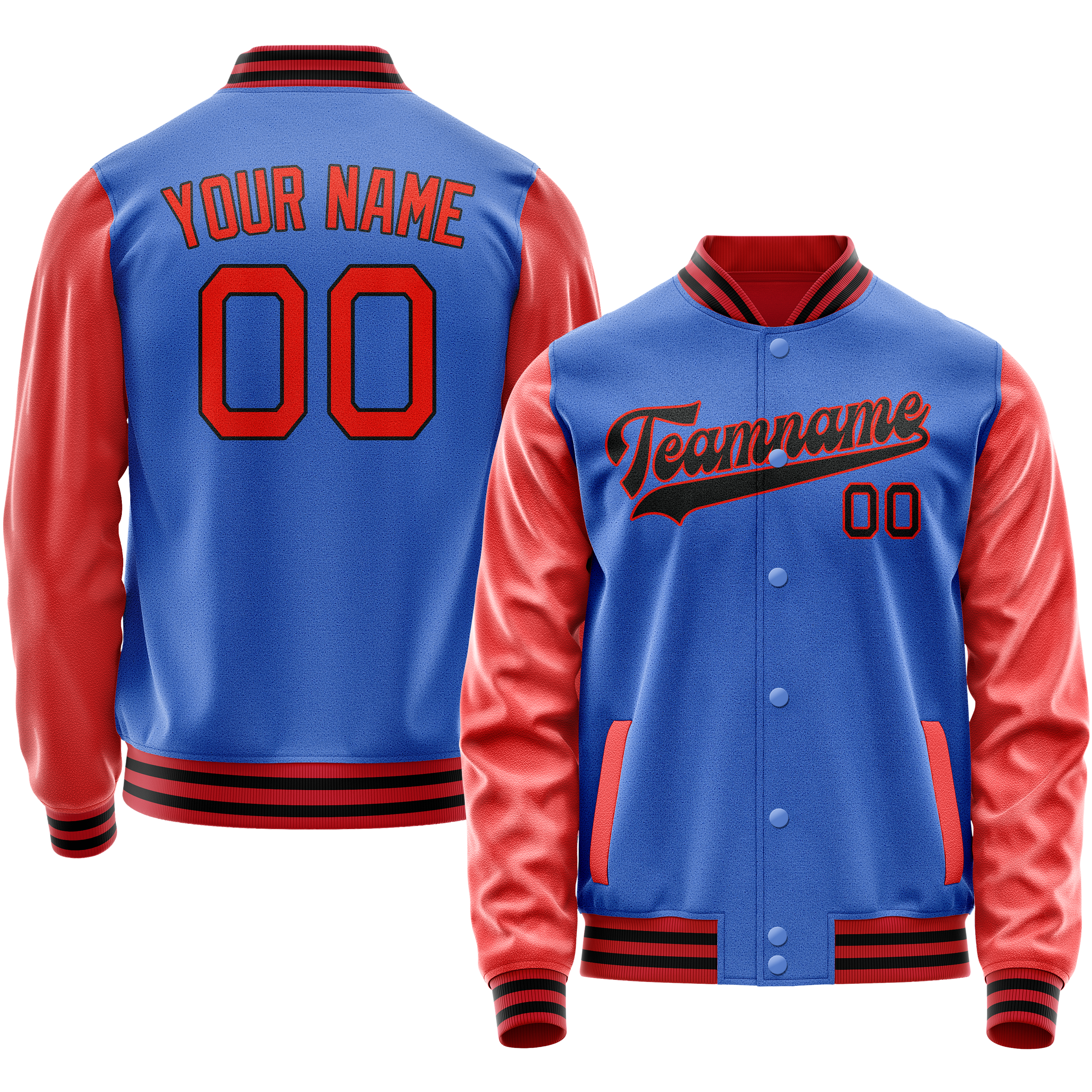Custom Electric-Blue Orange Solid Color Varsity Letterman Jacket JA02240617YH135