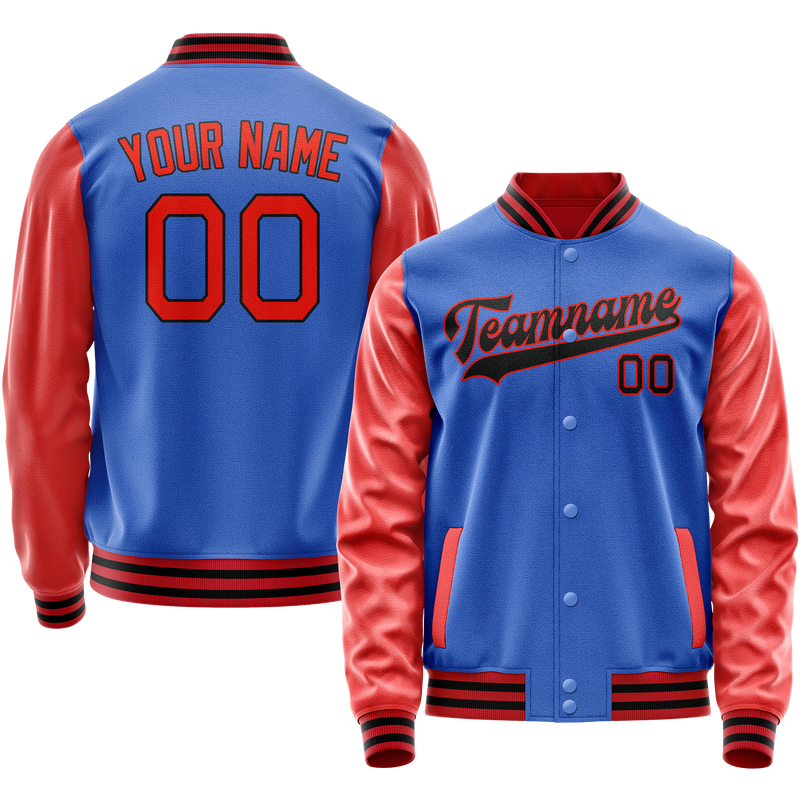 Custom Electric-Blue Orange Solid Color Varsity Letterman Jacket JA02240617YH135