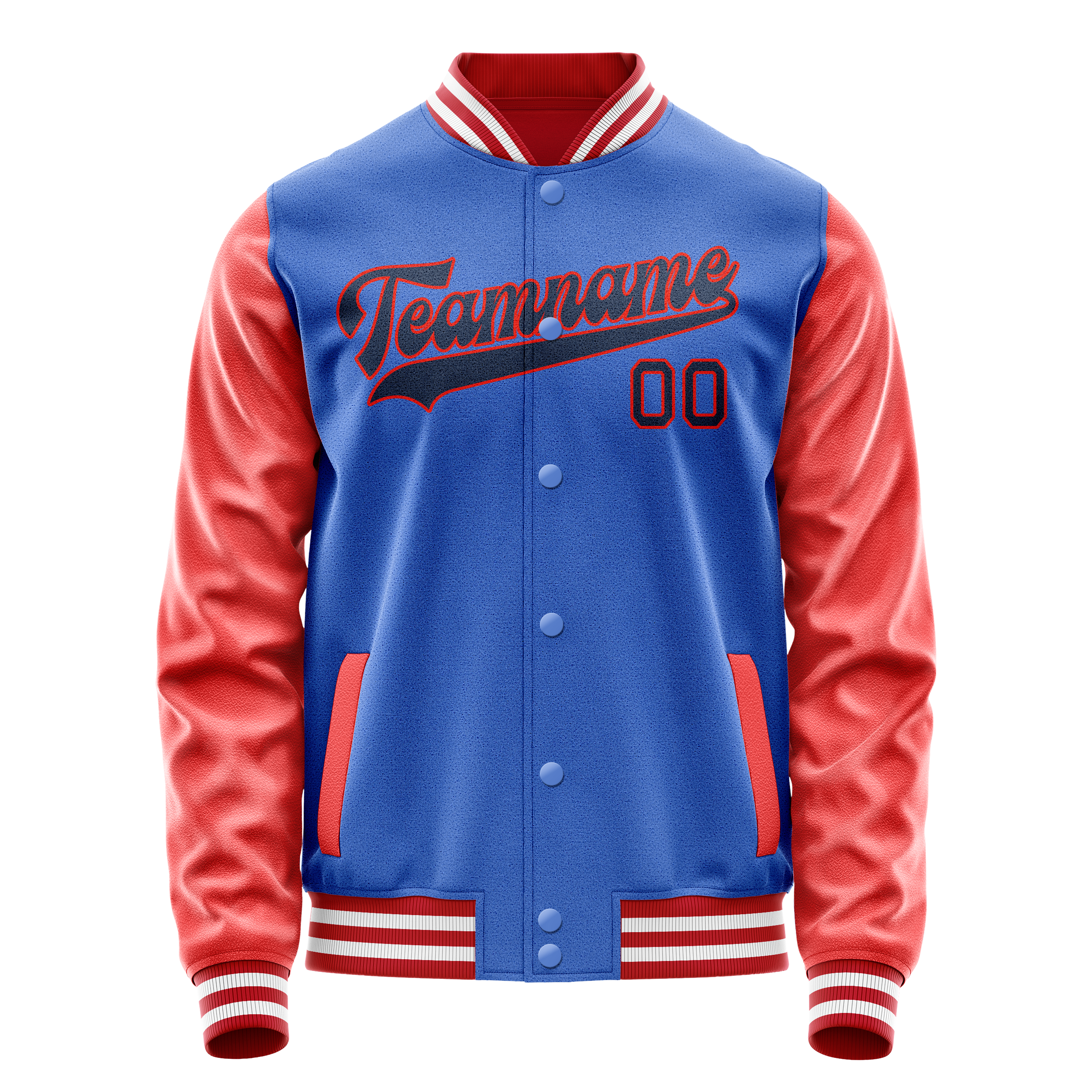 Custom Electric-Blue Orange Solid Color Varsity Letterman Jacket JA02240617YH136