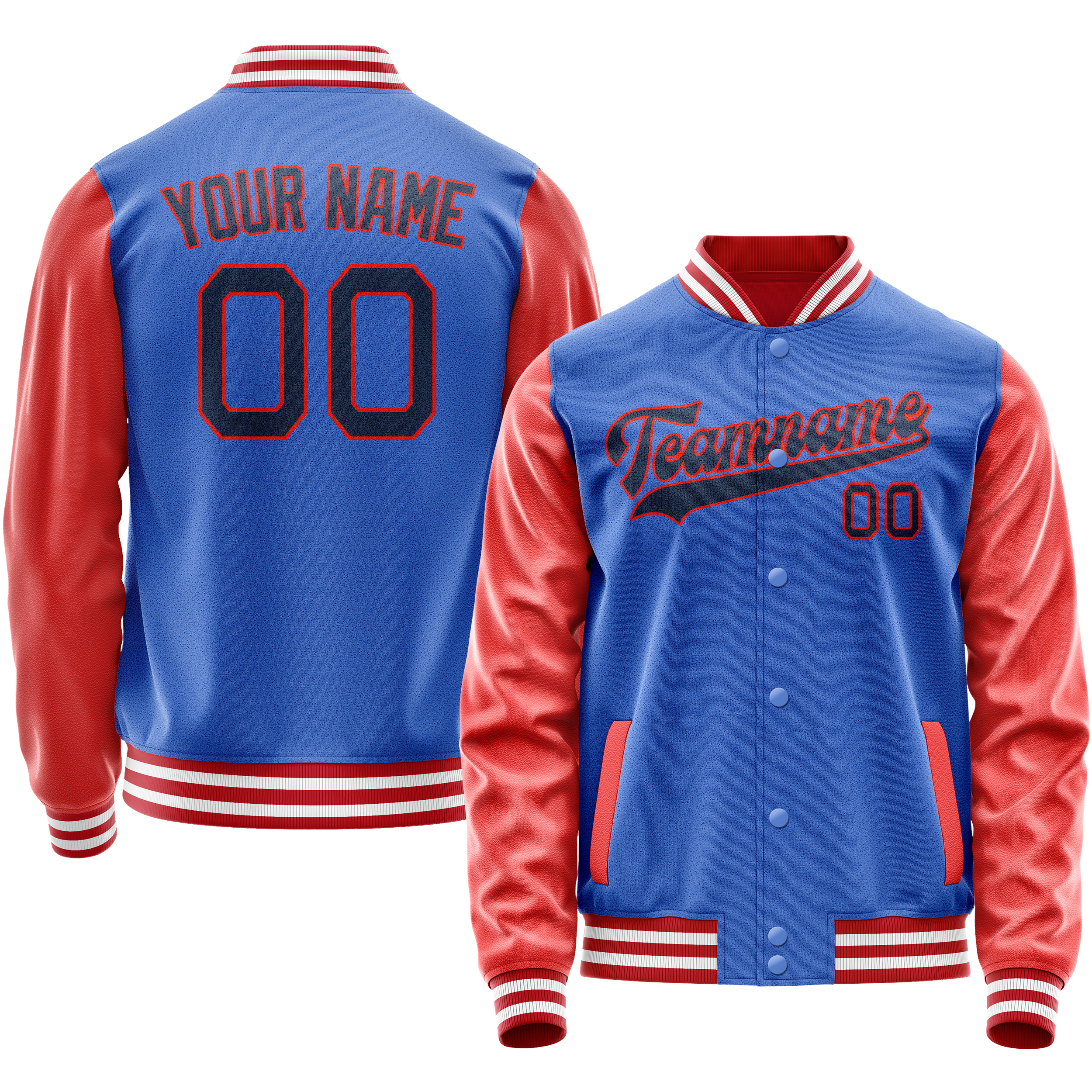 Custom Electric-Blue Orange Solid Color Varsity Letterman Jacket JA02240617YH136