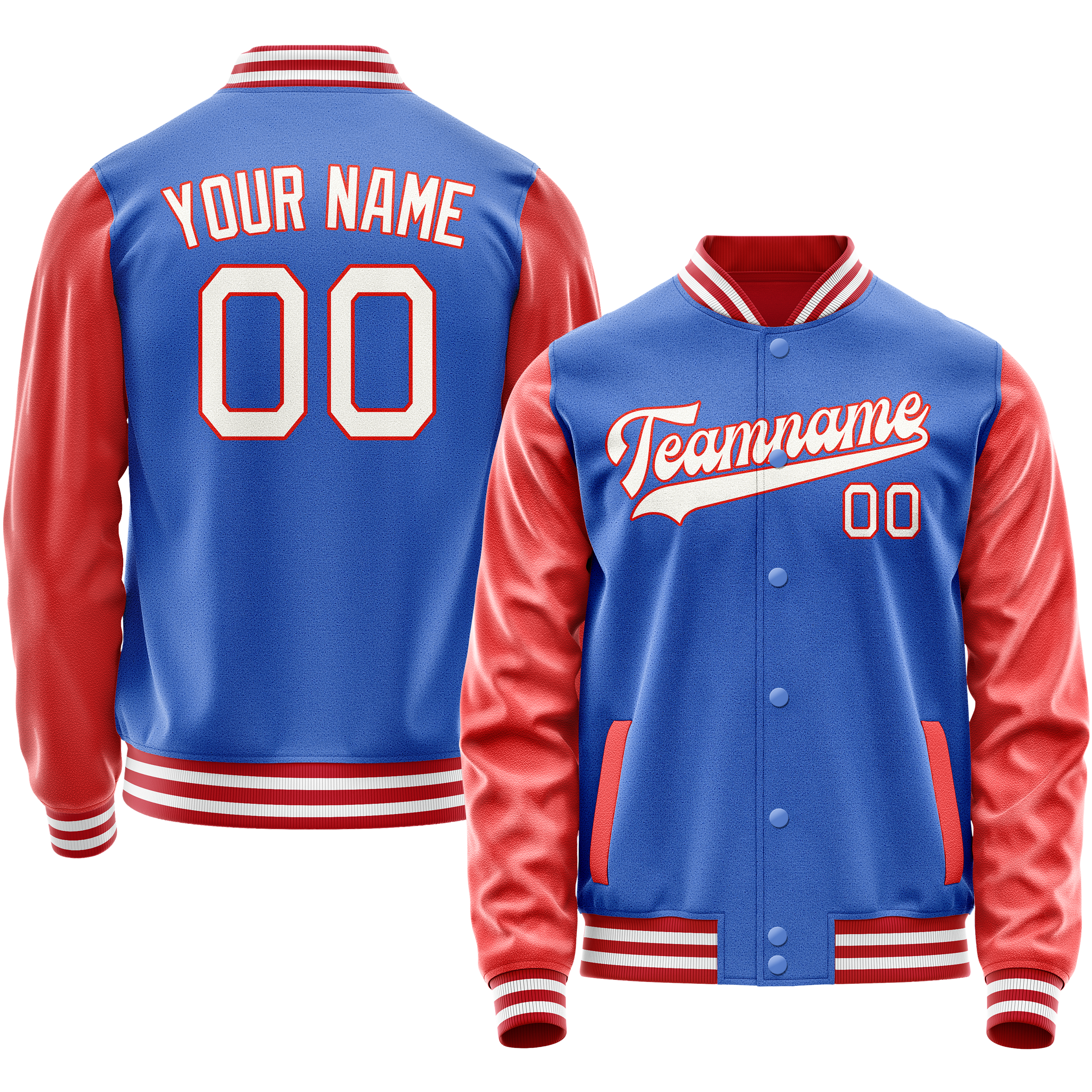 Custom Electric-Blue Orange Solid Color Varsity Letterman Jacket JA02240617YH134
