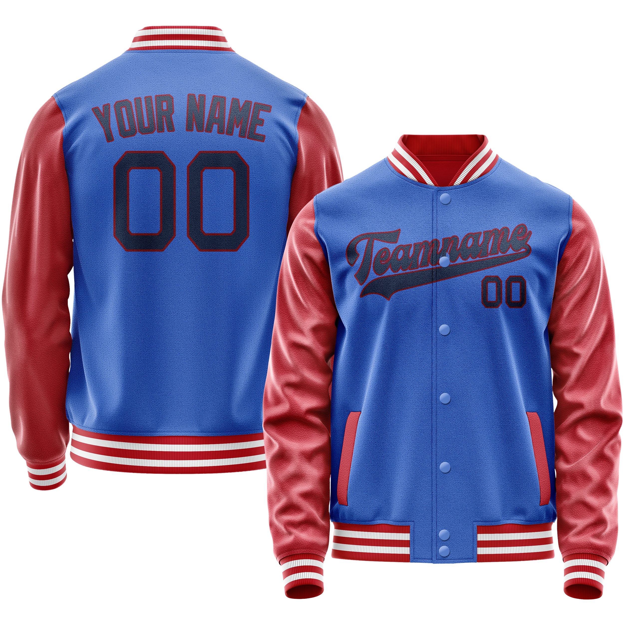 Custom Electric-Blue Texas-Orange Solid Color Varsity Letterman Jacket JA02240617YH131