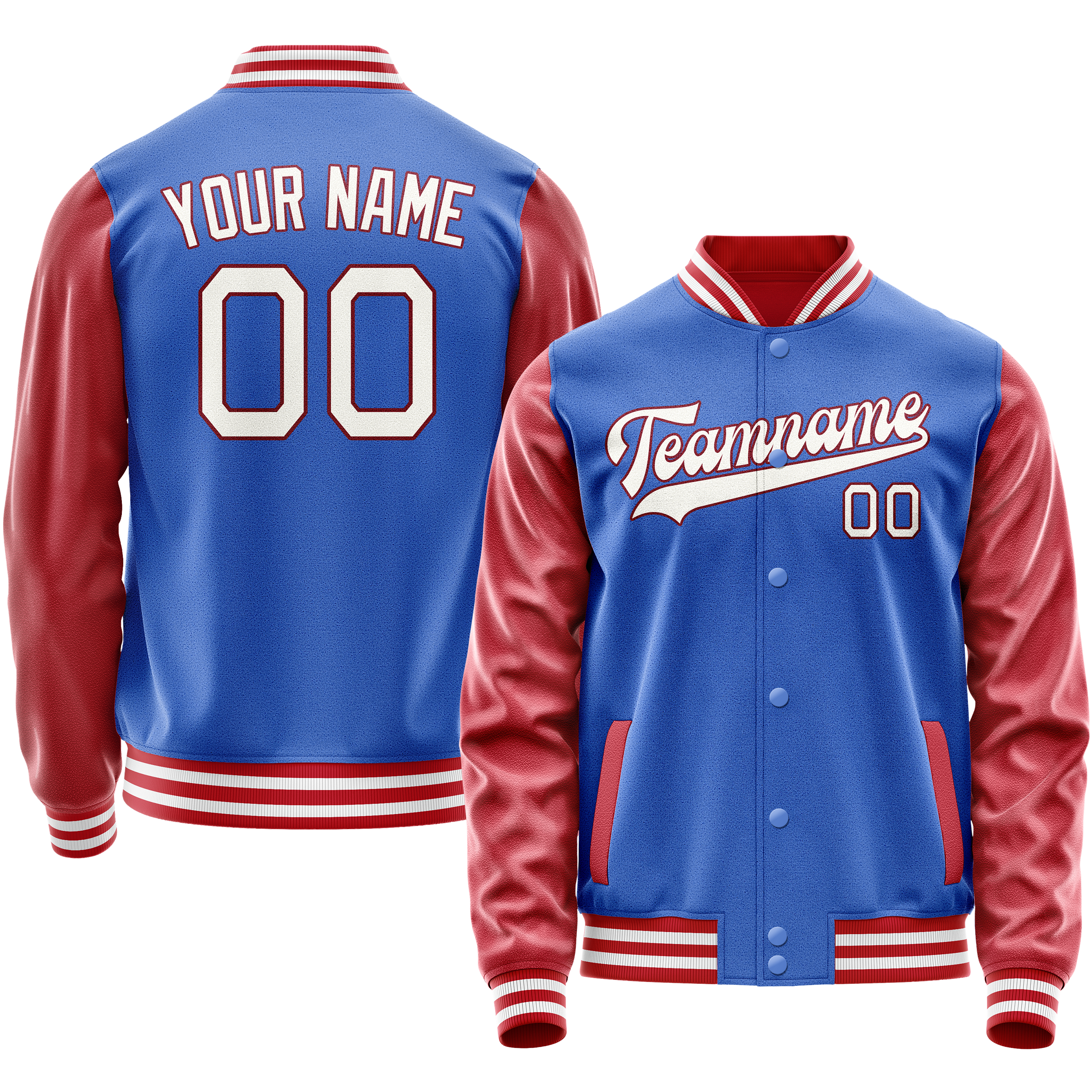 Custom Electric-Blue Crimson Solid Color Varsity Letterman Jacket JA02240617YH137