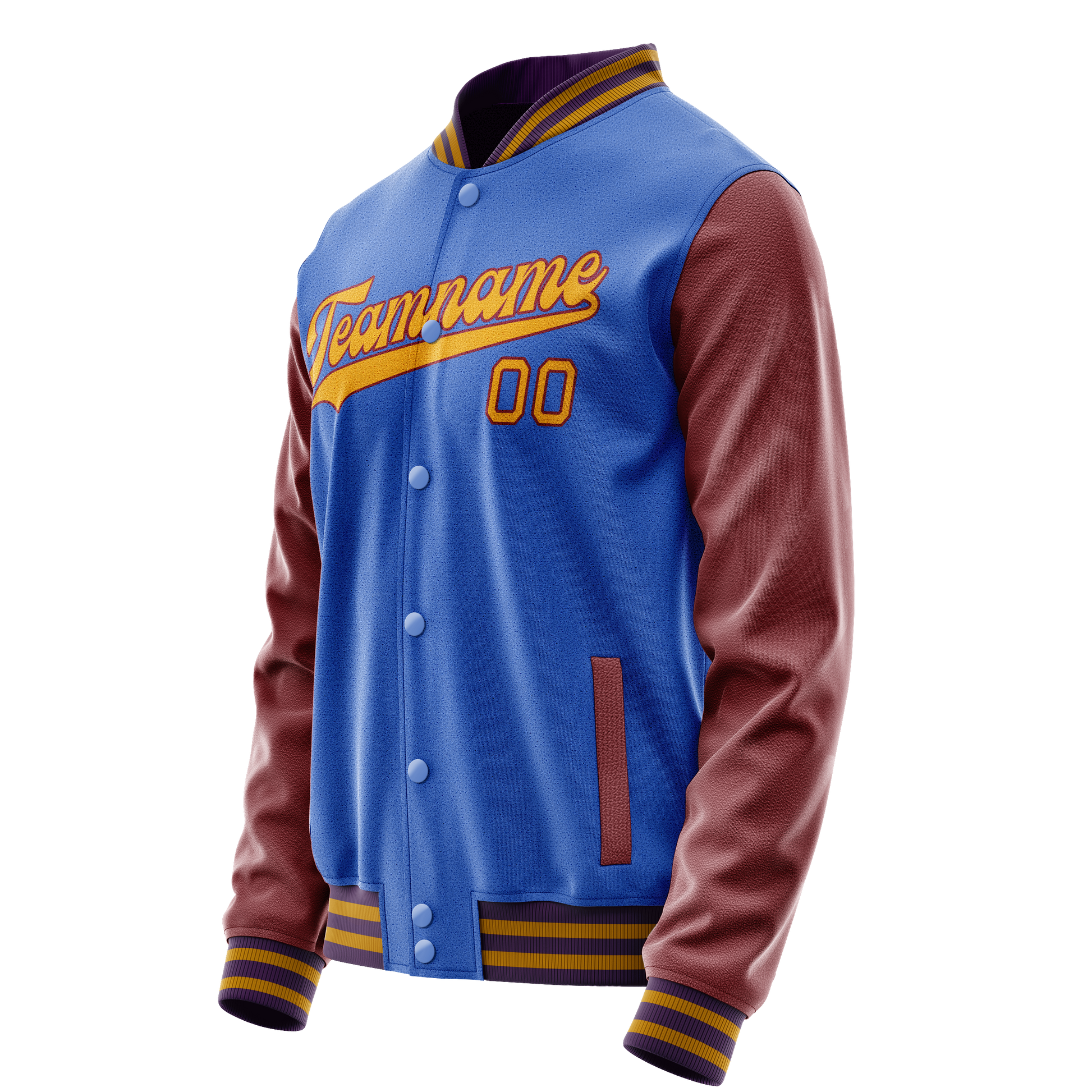 Custom Electric-Blue Brown Solid Color Varsity Letterman Jacket JA02240617YH122